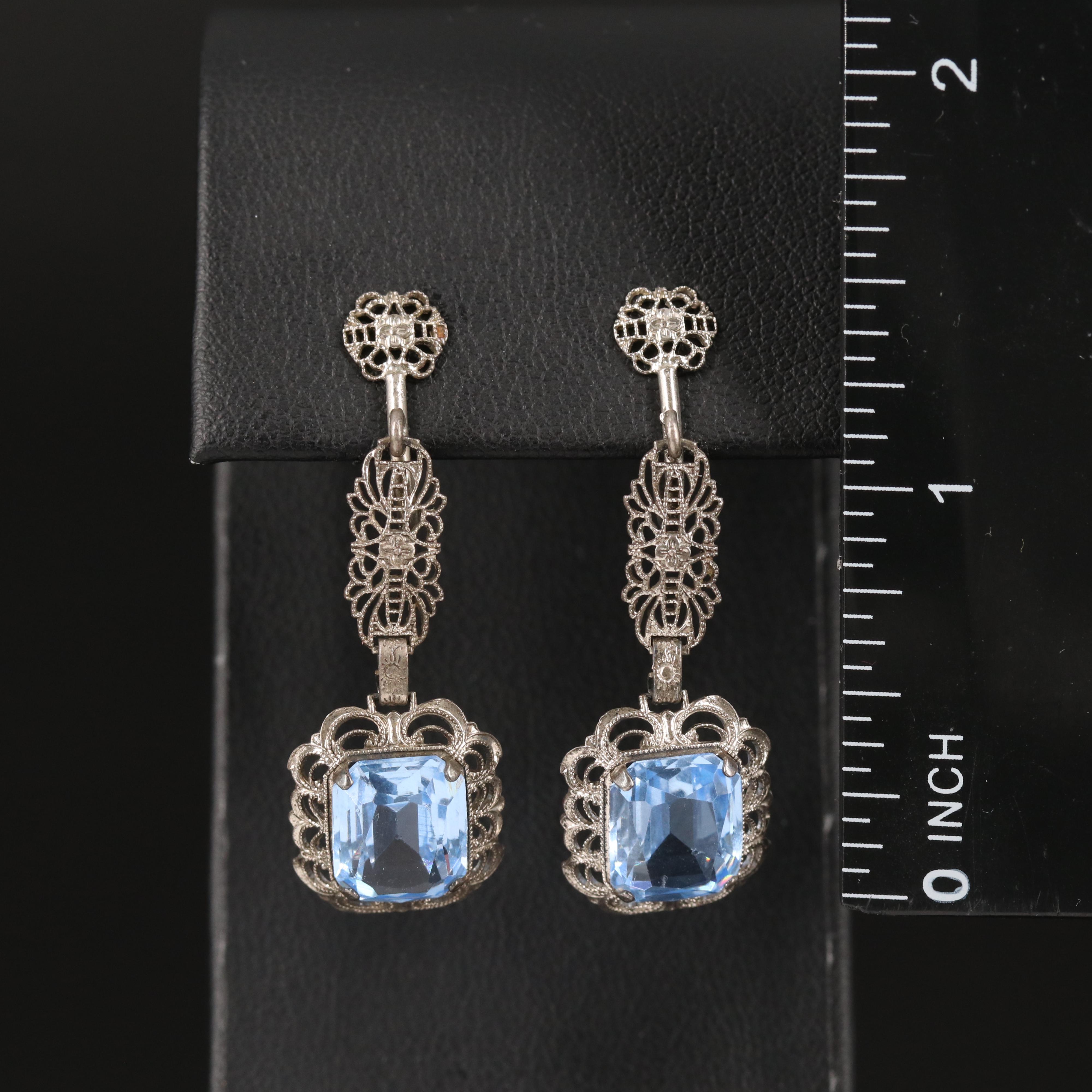 Vintage Faceted Blue Glass Earrings in Sterling