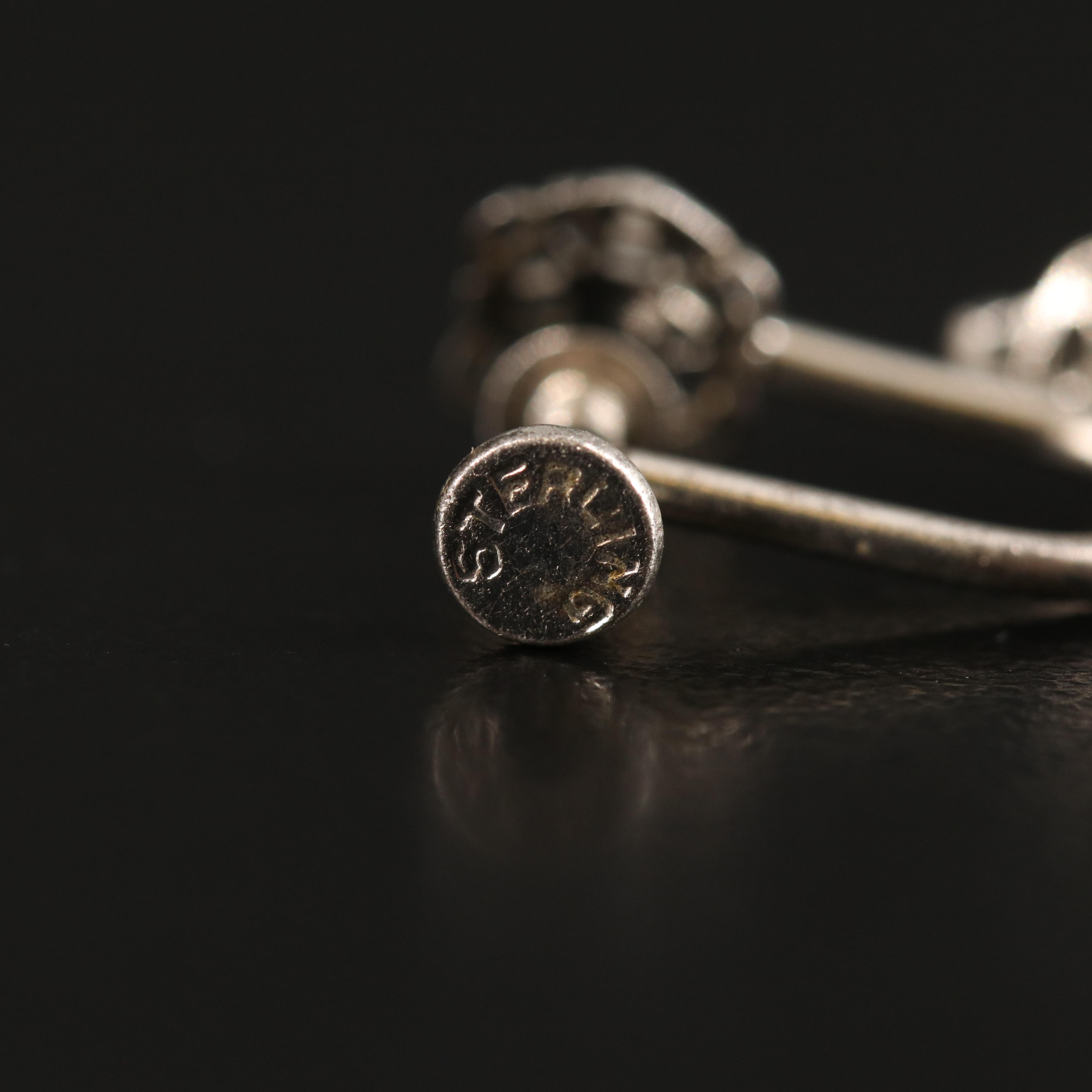 Vintage Faceted Blue Glass Earrings in Sterling