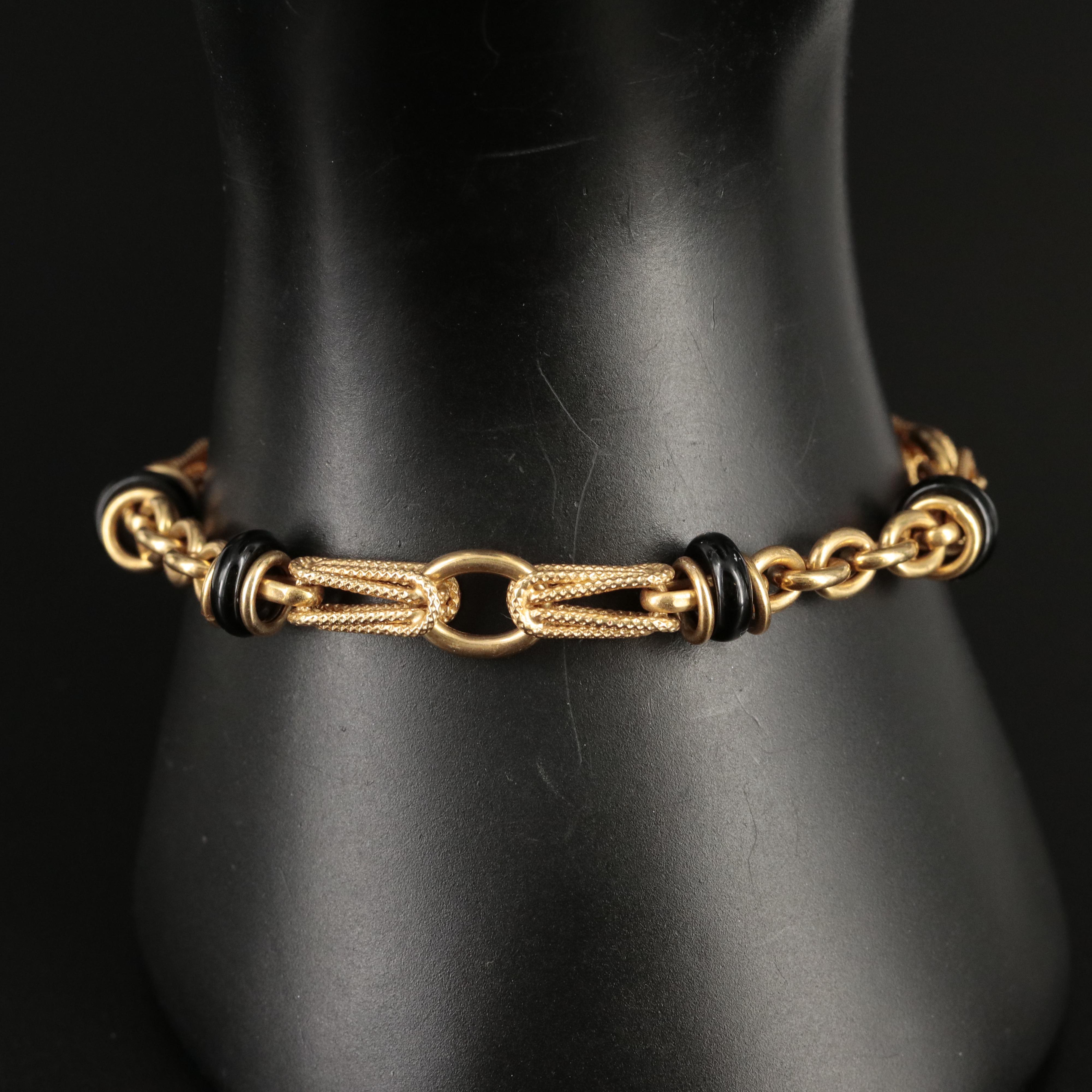 Italian 14K Black Onyx Fancy Link Bracelet