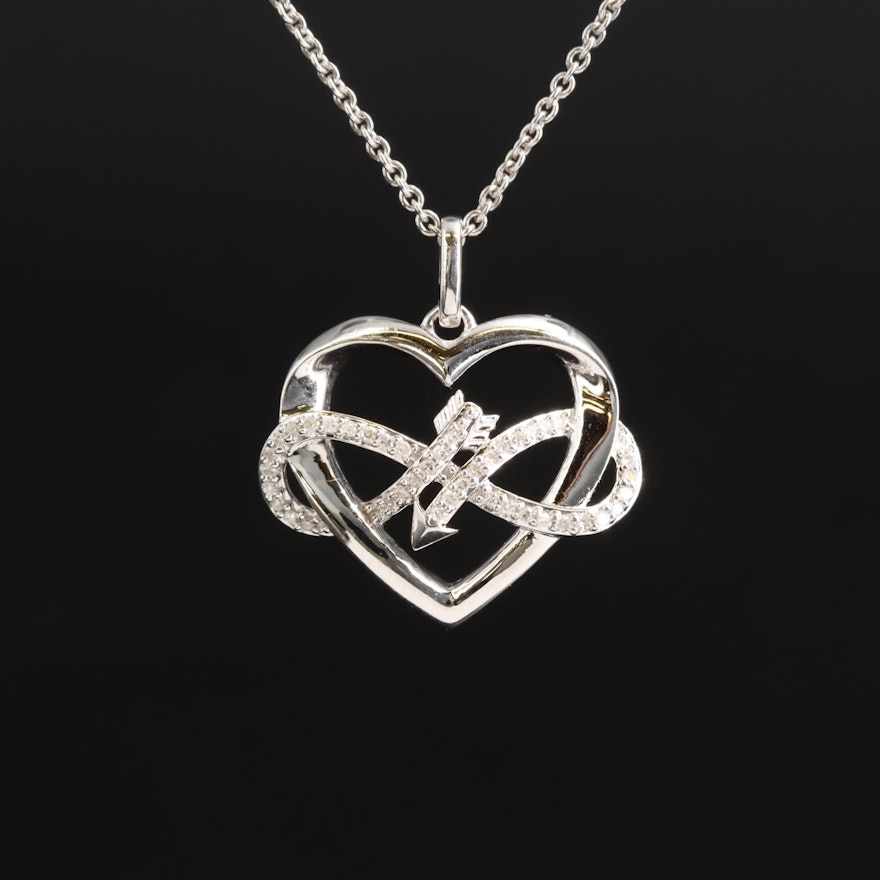 Sterling Diamond Infinity Heart Pendant Necklace