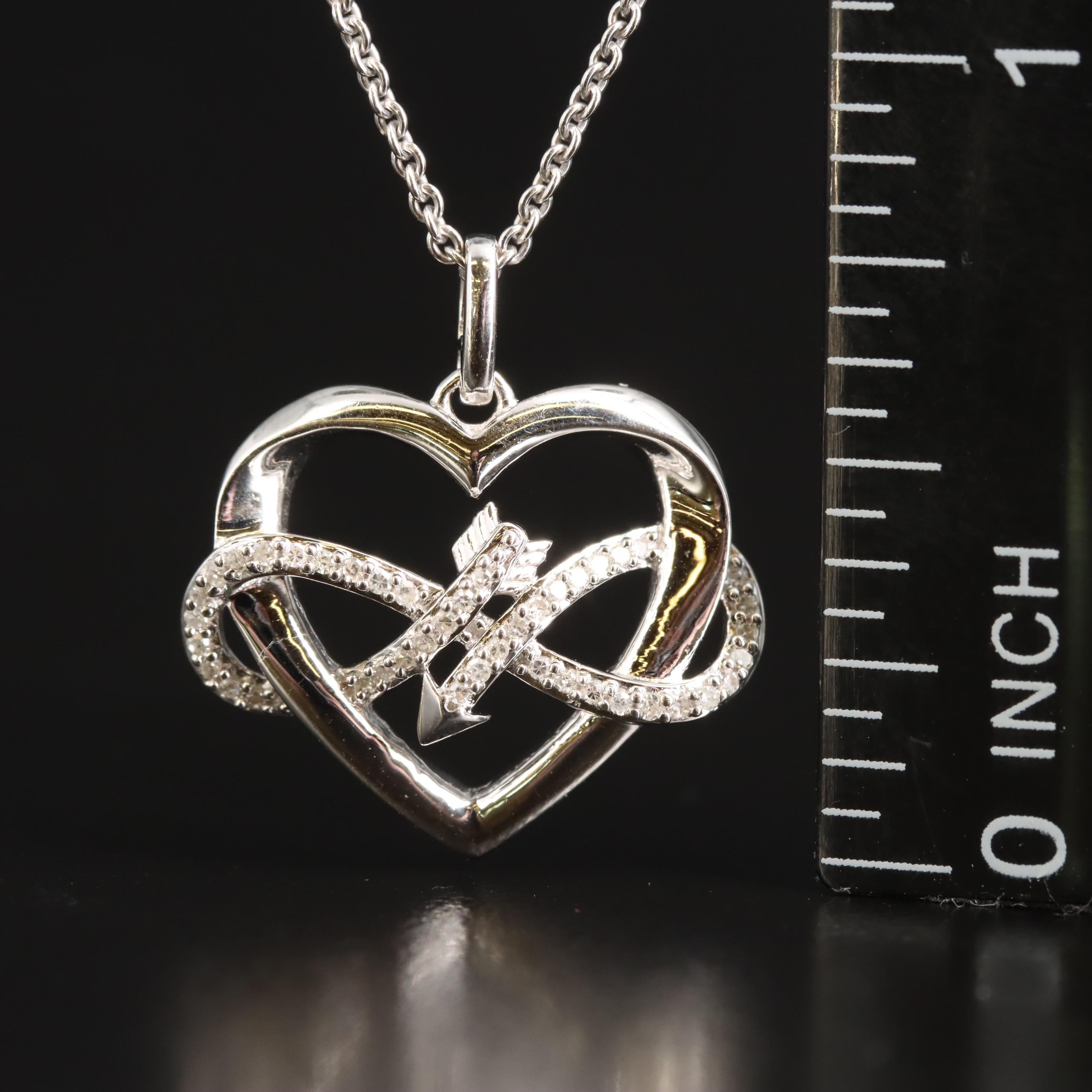 Sterling Diamond Infinity Heart Pendant Necklace
