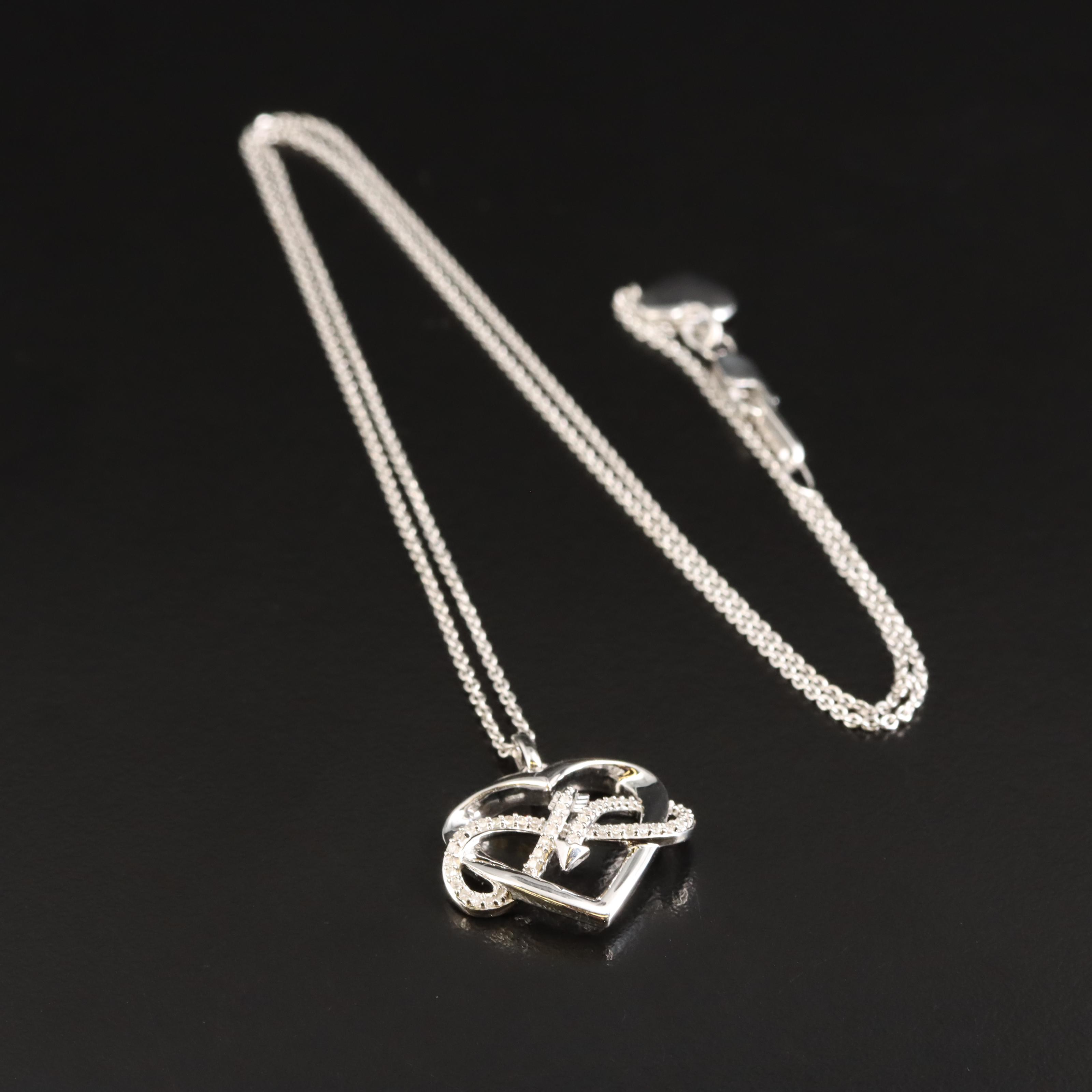 Sterling Diamond Infinity Heart Pendant Necklace