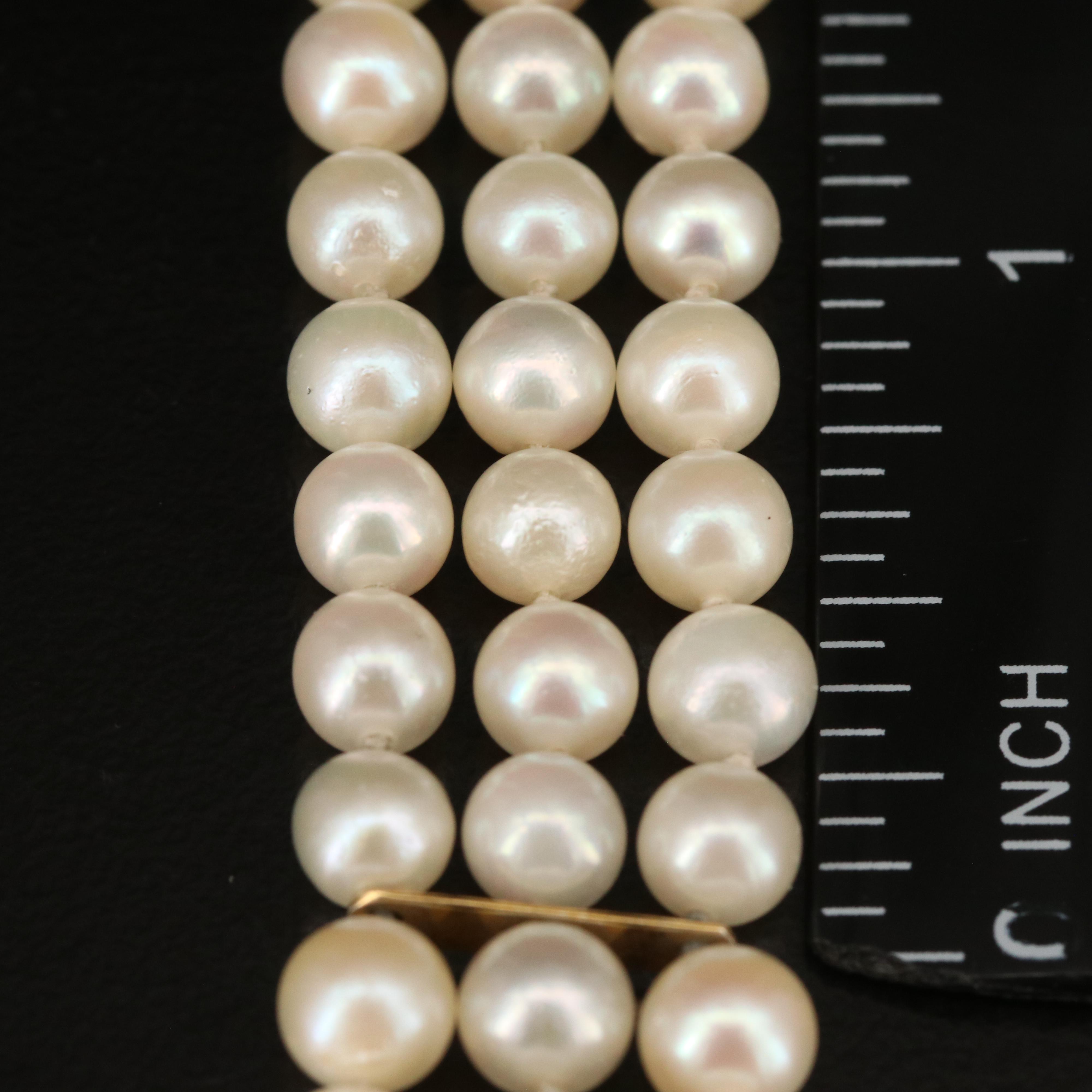 14K Triple Strand Pearl Bracelet