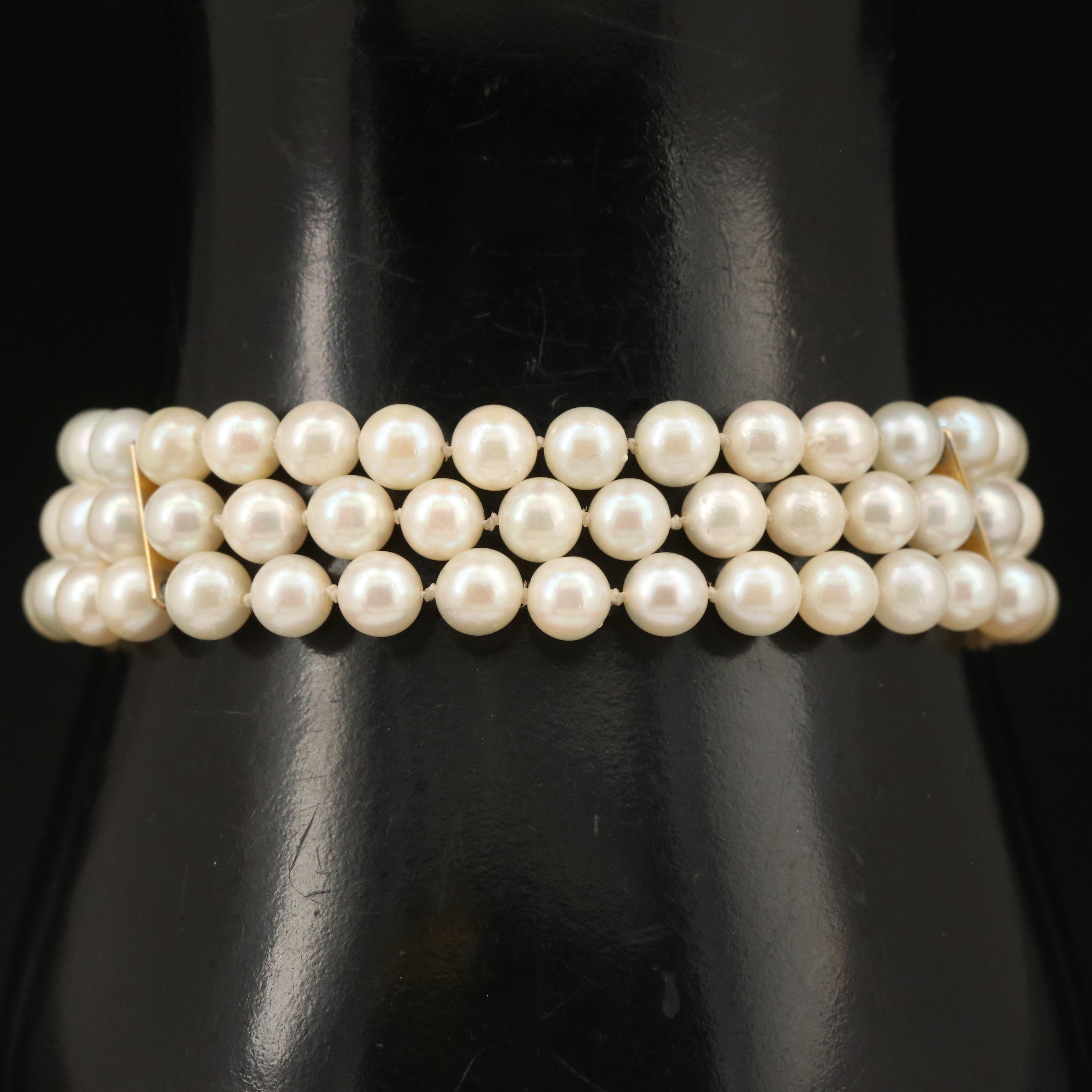 14K Triple Strand Pearl Bracelet