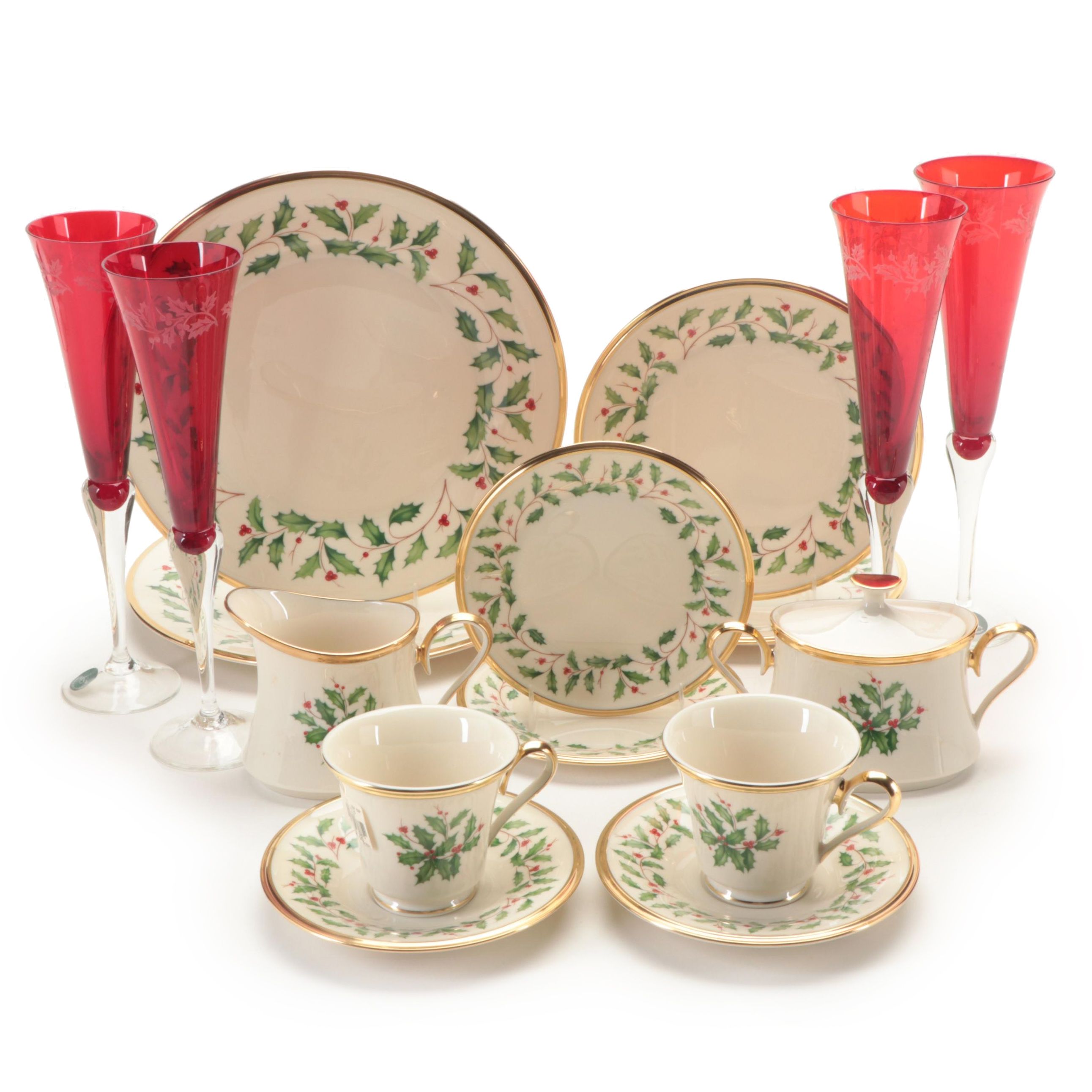 Lenox Bone China "Holiday" Tableware and "Holiday Gem" Toasting Flutes
