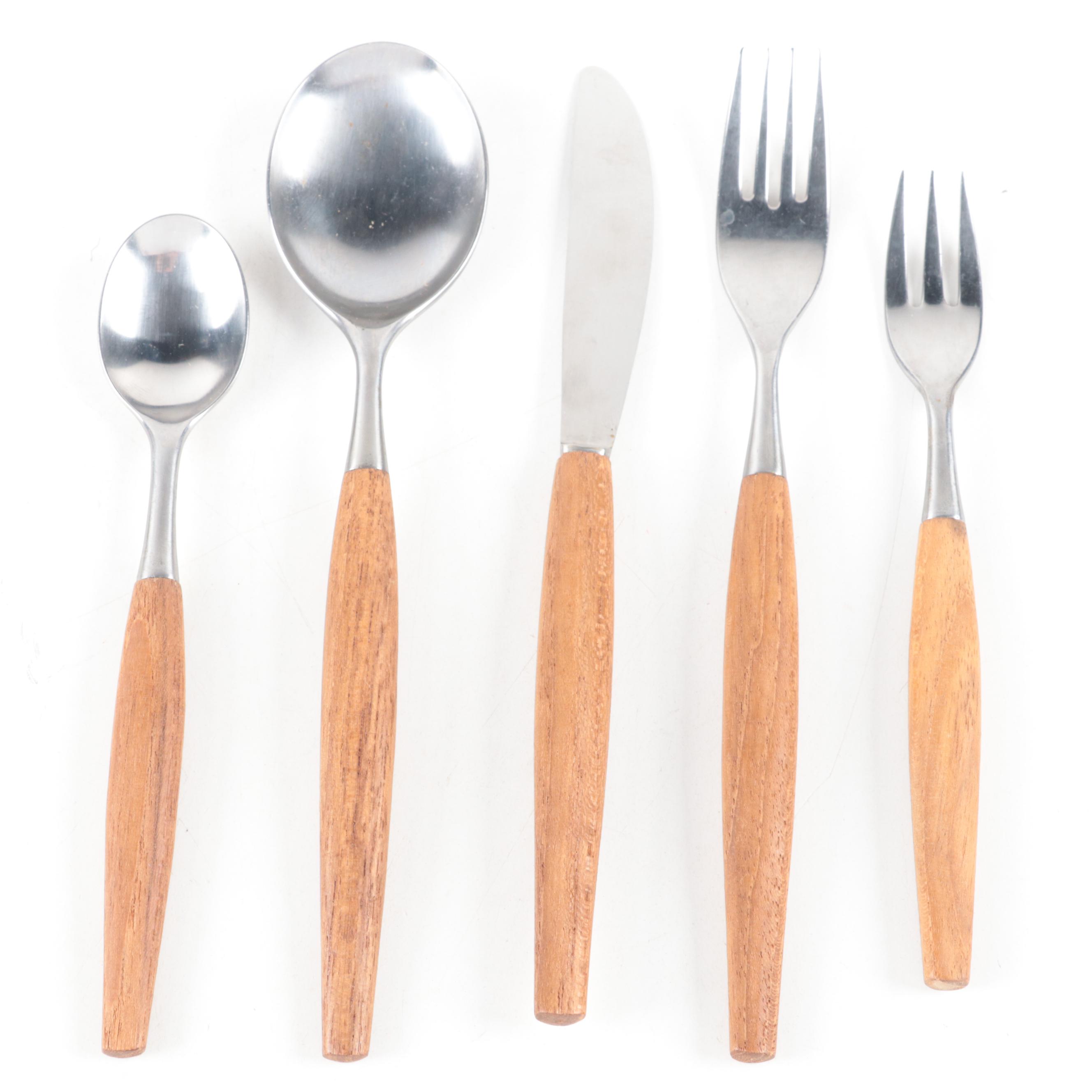 Wusthoff-Dreizack Stainless Steel and Teak Flatware, Mid-20th Century