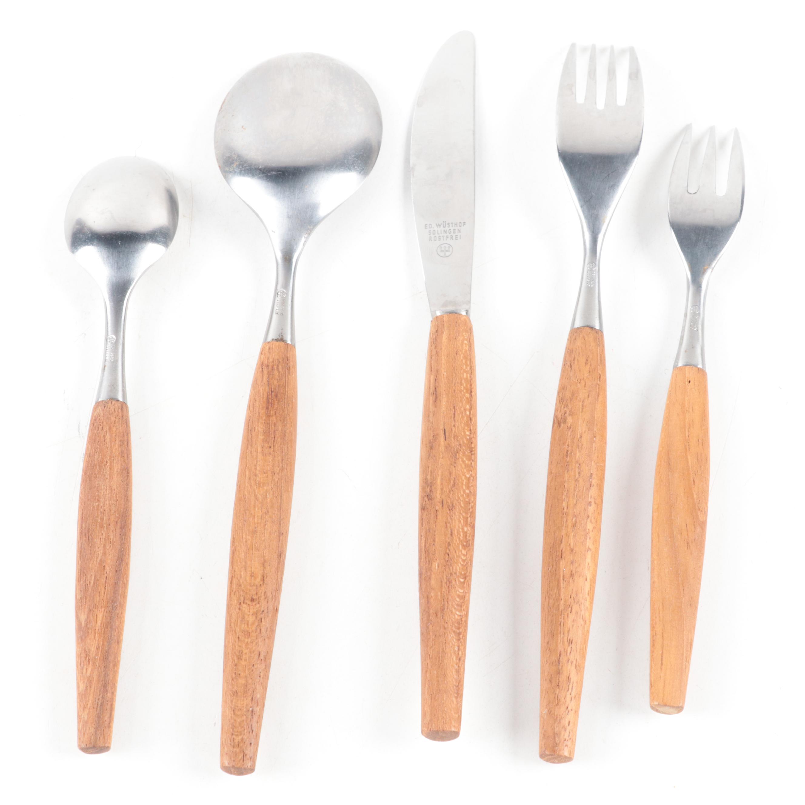 Wusthoff-Dreizack Stainless Steel and Teak Flatware, Mid-20th Century