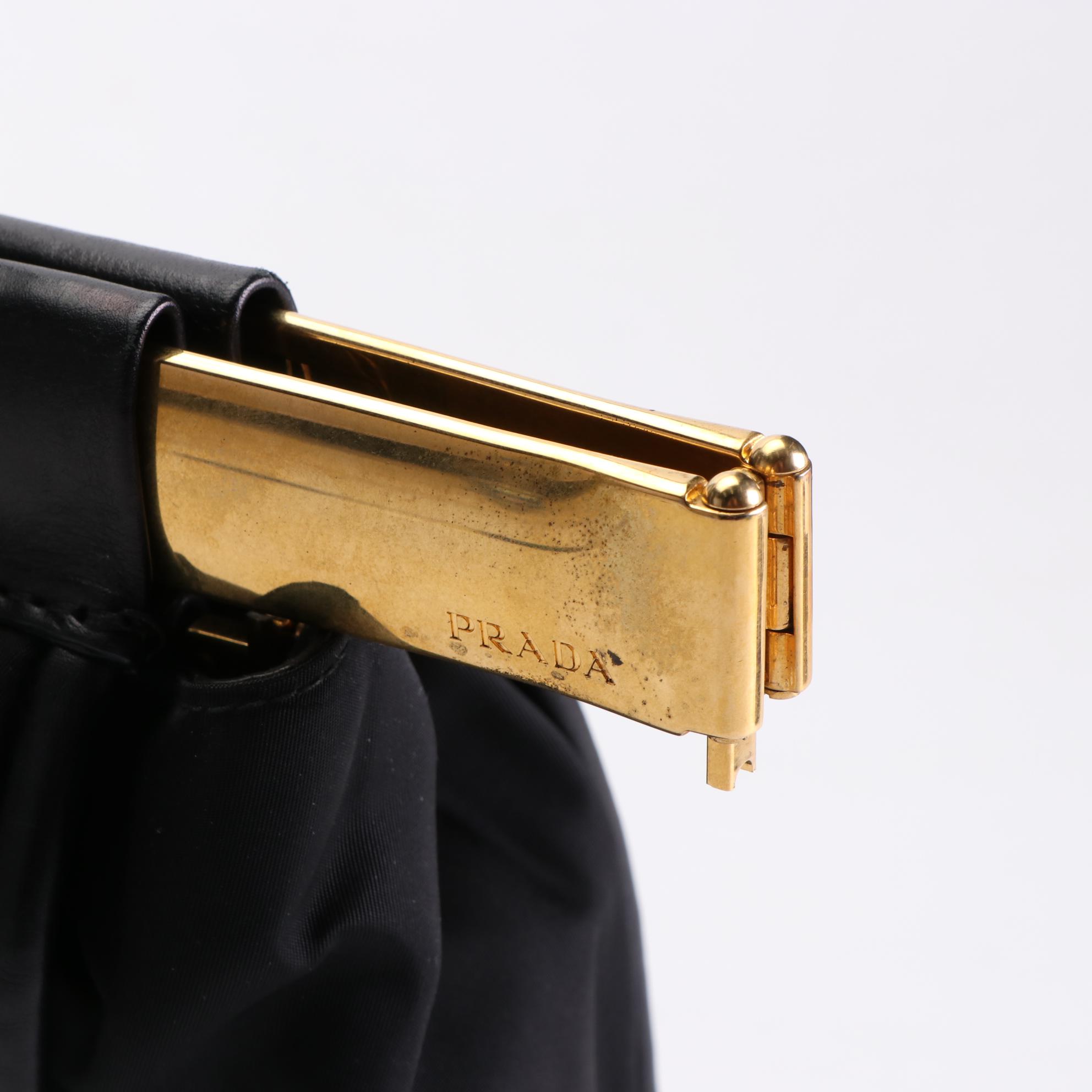 Prada Large Tessuto Frame Tote in Black Nylon and Leather Trim