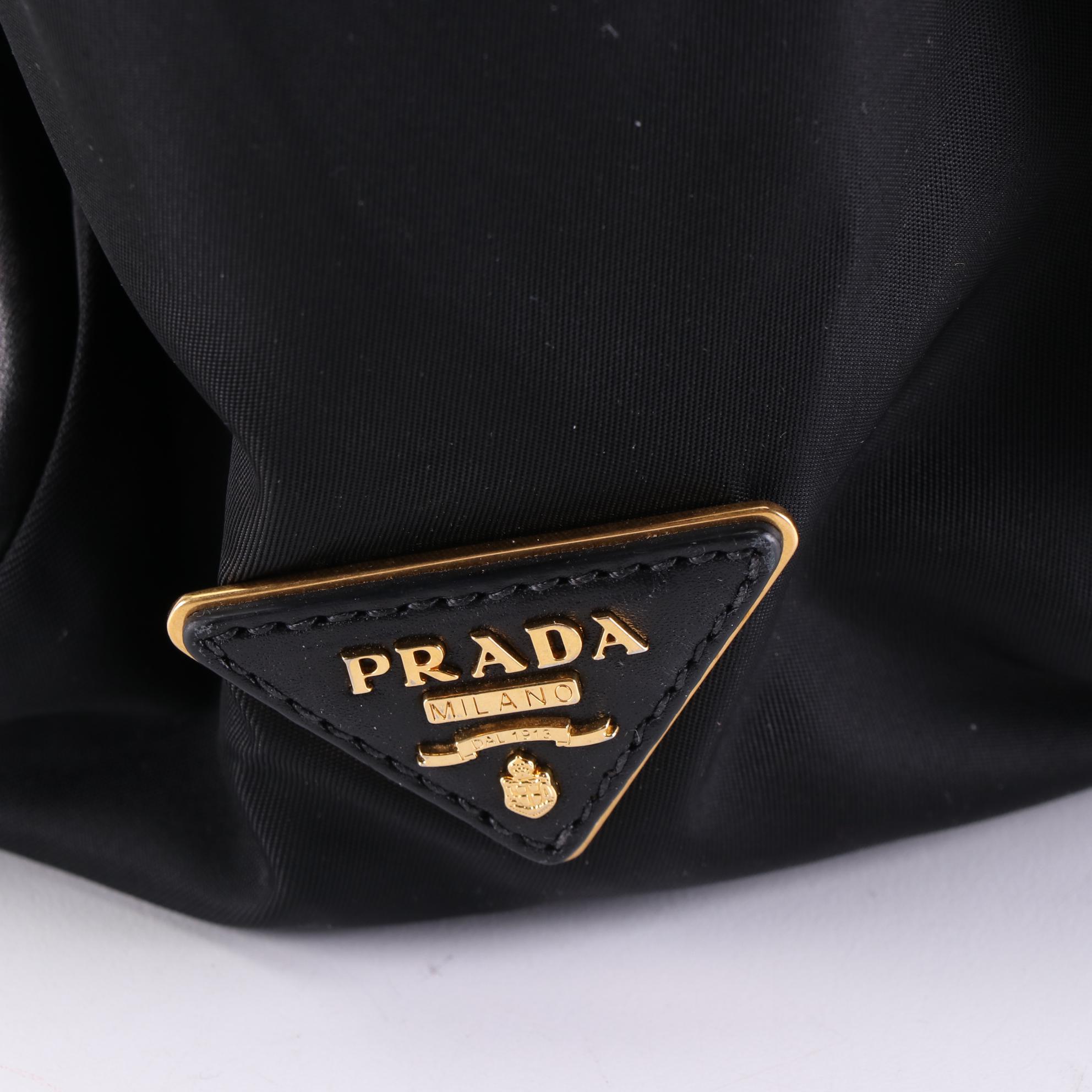 Prada Large Tessuto Frame Tote in Black Nylon and Leather Trim