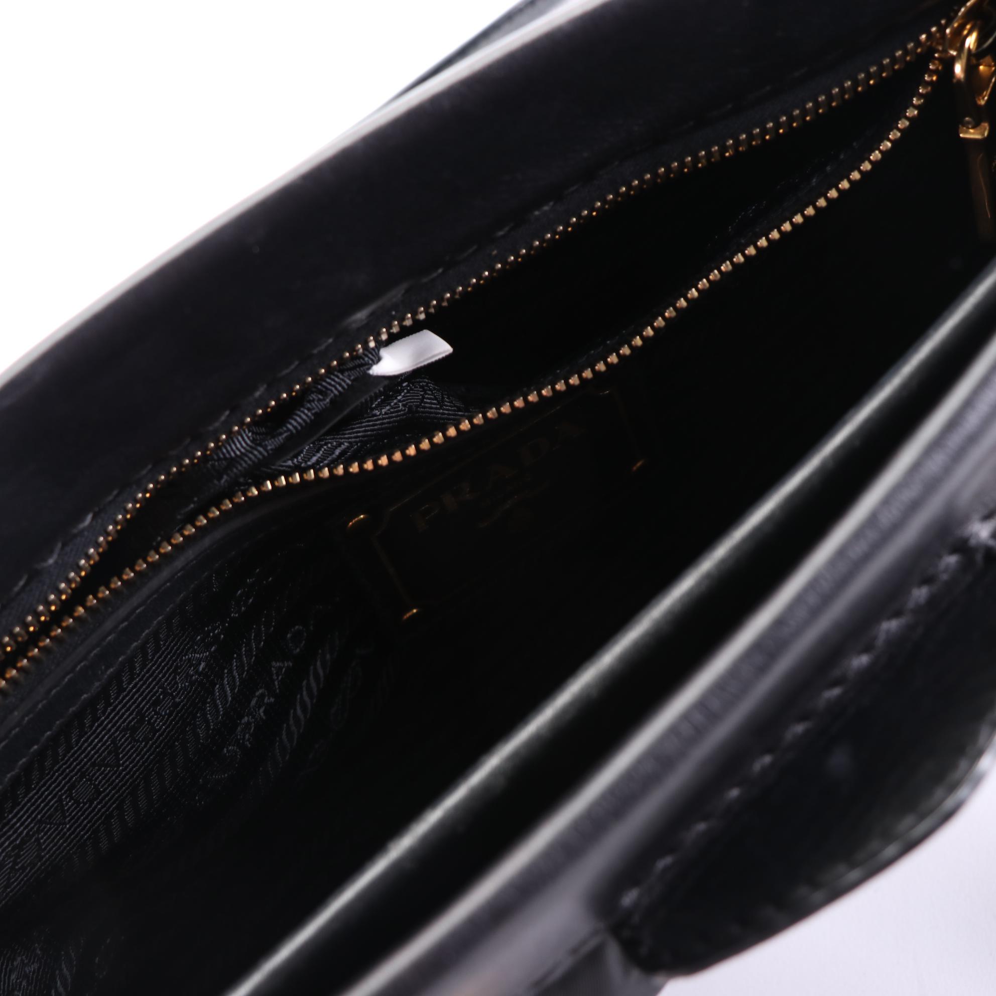 Prada Large Tessuto Frame Tote in Black Nylon and Leather Trim