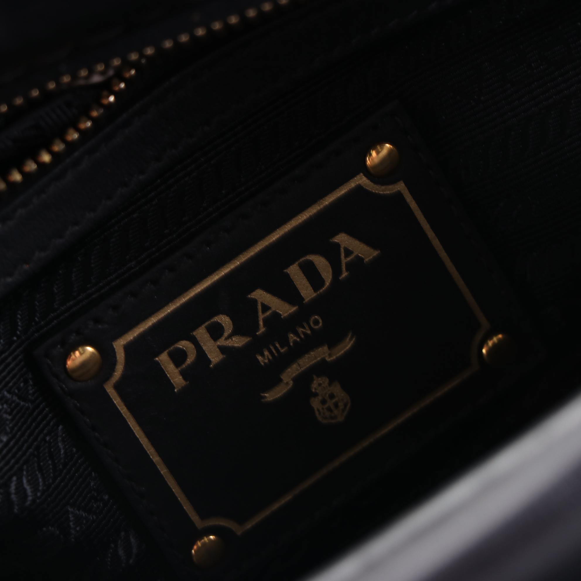 Prada Large Tessuto Frame Tote in Black Nylon and Leather Trim