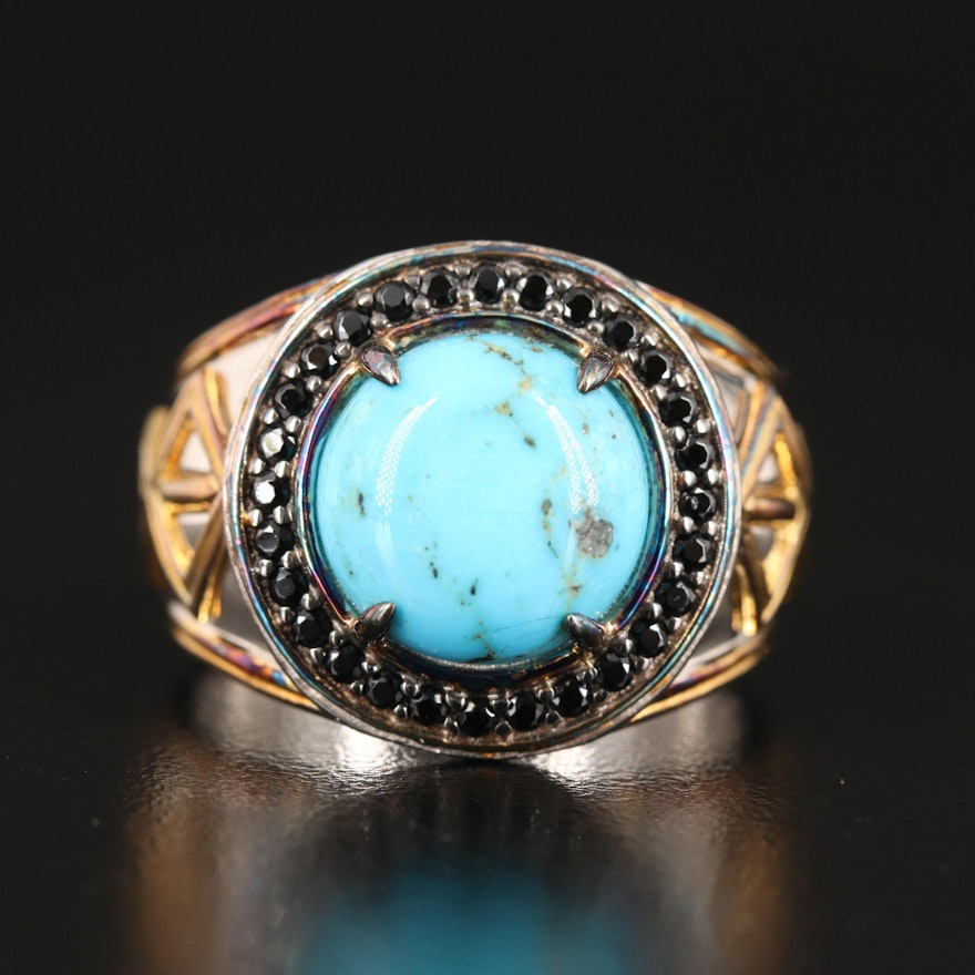 Turquoise and Spinel Ring in Sterling