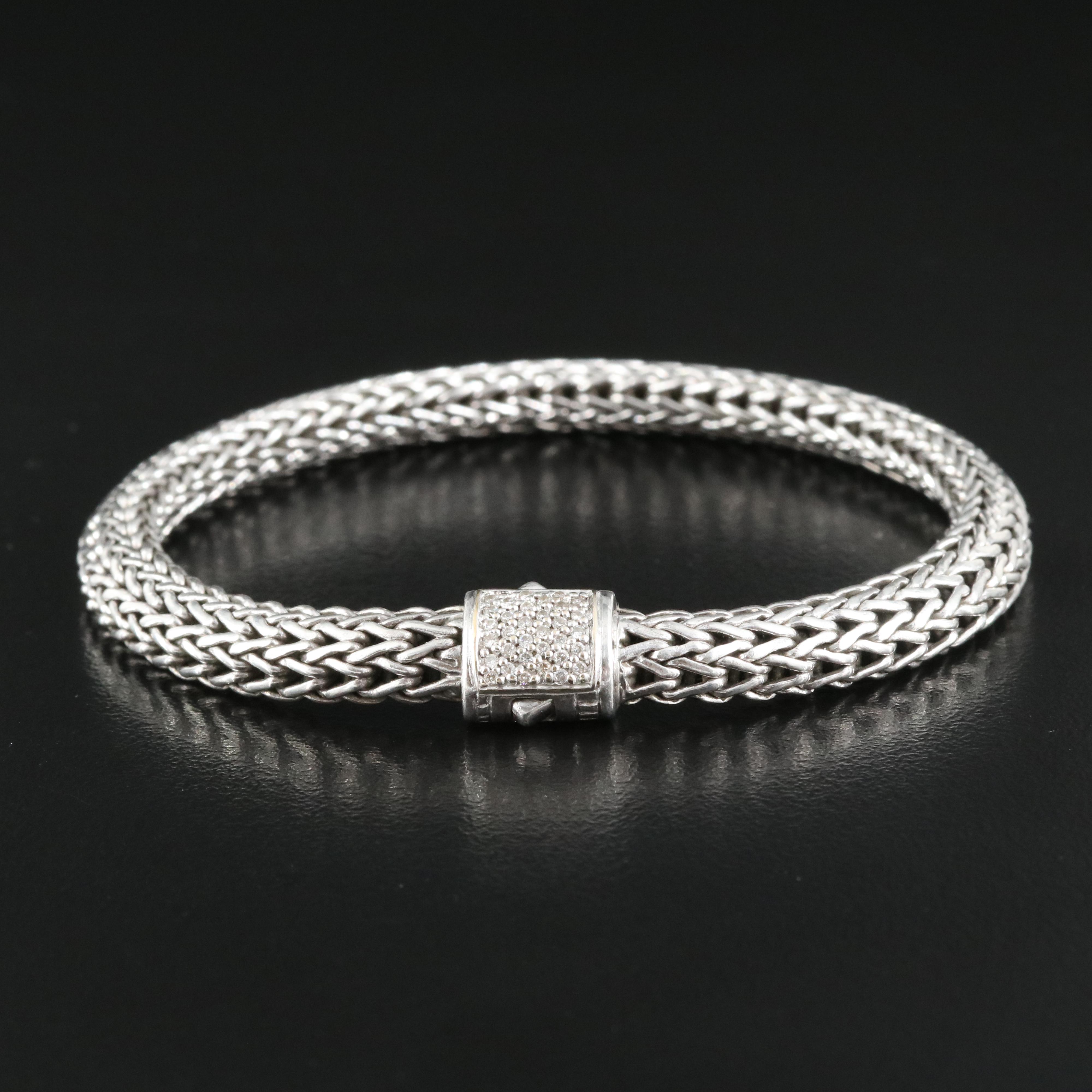 John Hardy "Classic" Diamond Chain Bracelet in Sterling with 18K Accents