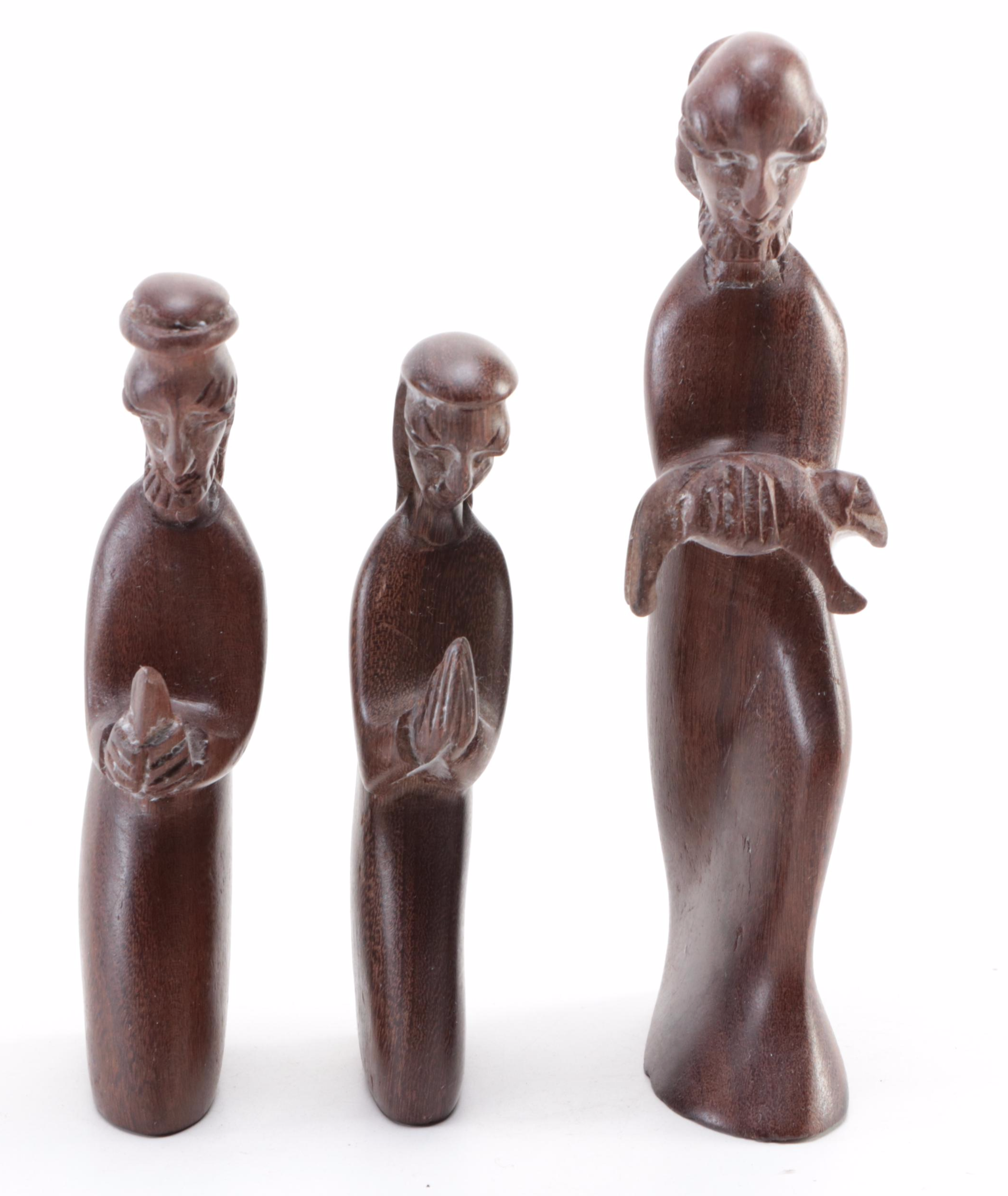 Anglo-Indian Style Hand-Carved Wood Christmas Nativity Figurines