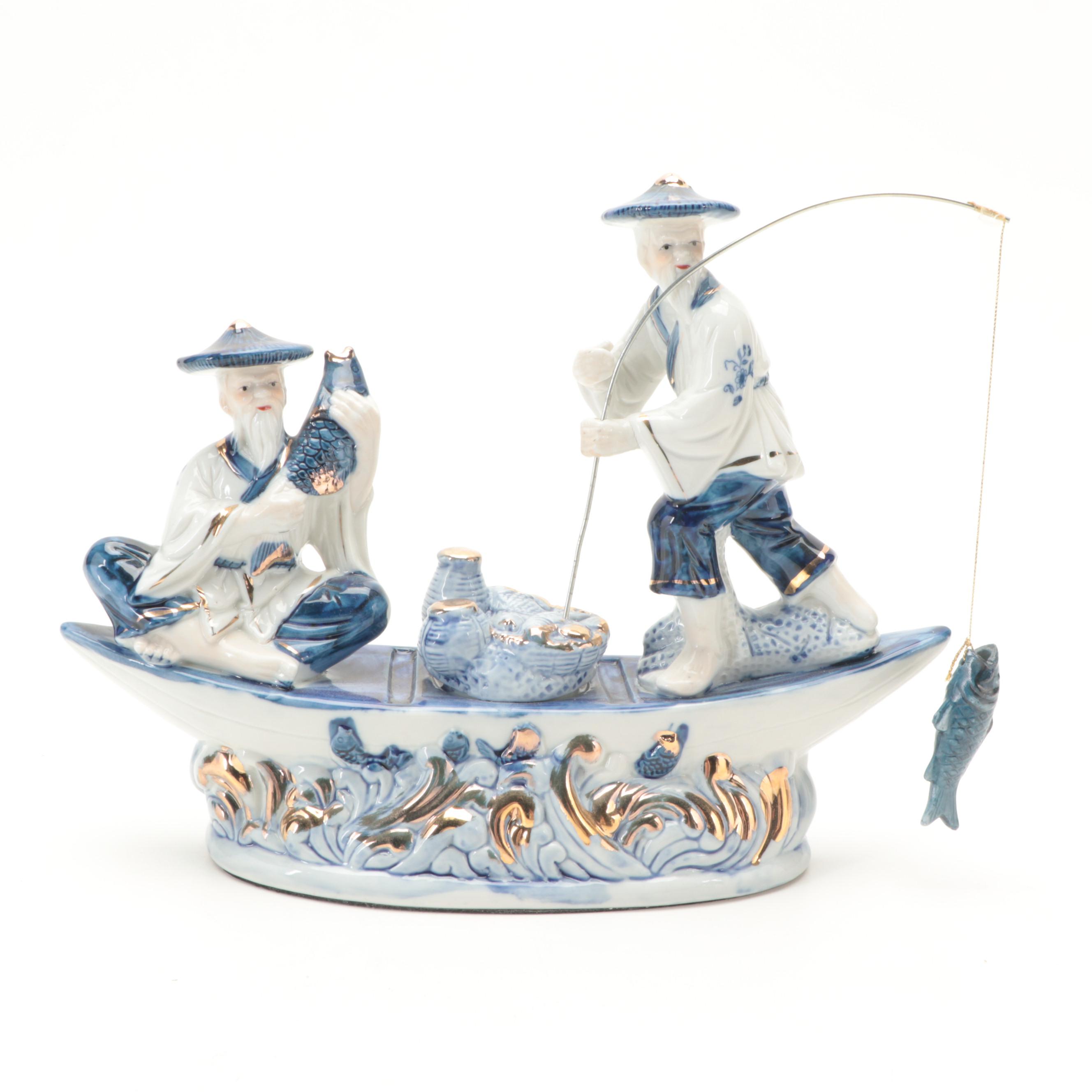 Chinese Porcelain Blue and White Figurines, Mid to Late 20th Century