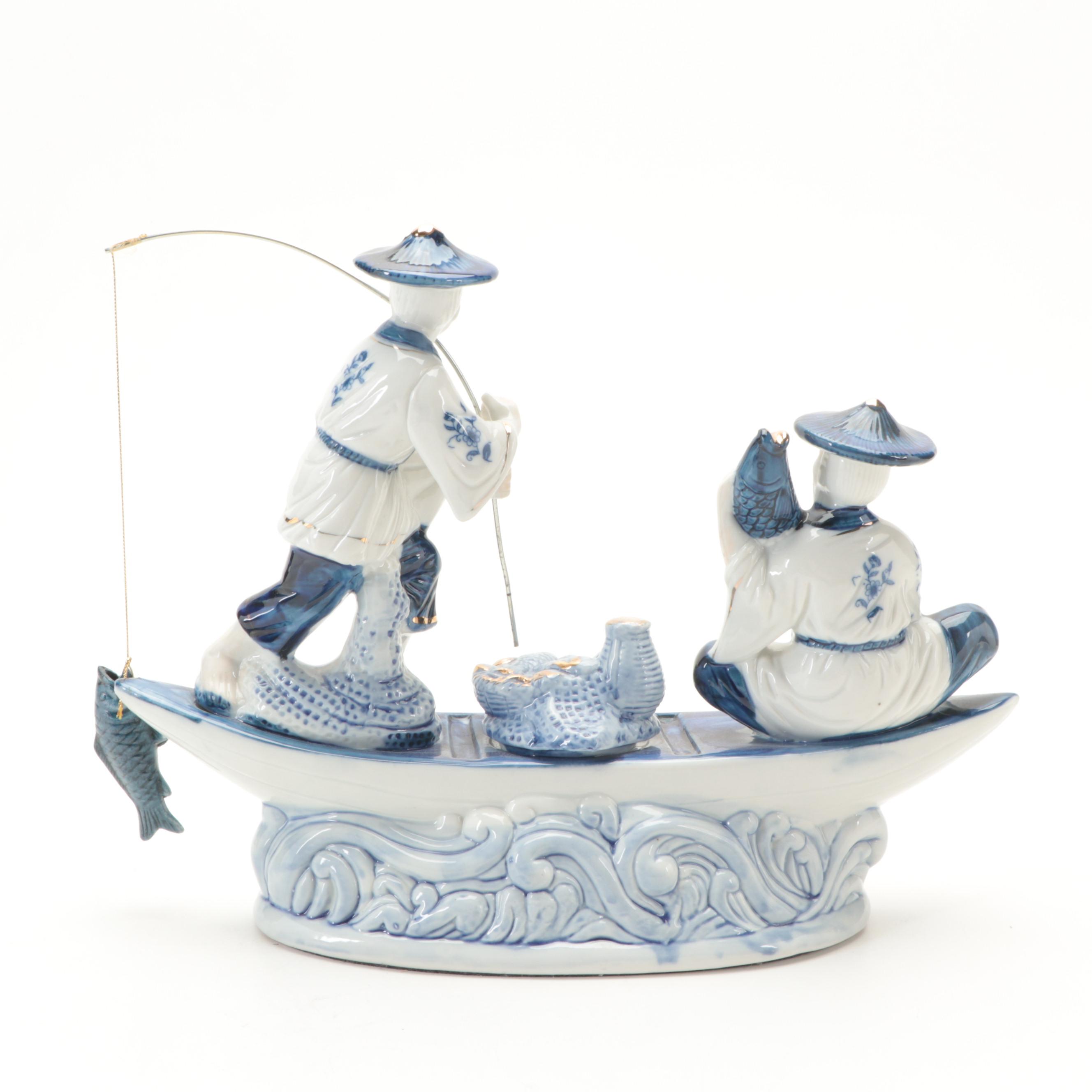 Chinese Porcelain Blue and White Figurines, Mid to Late 20th Century
