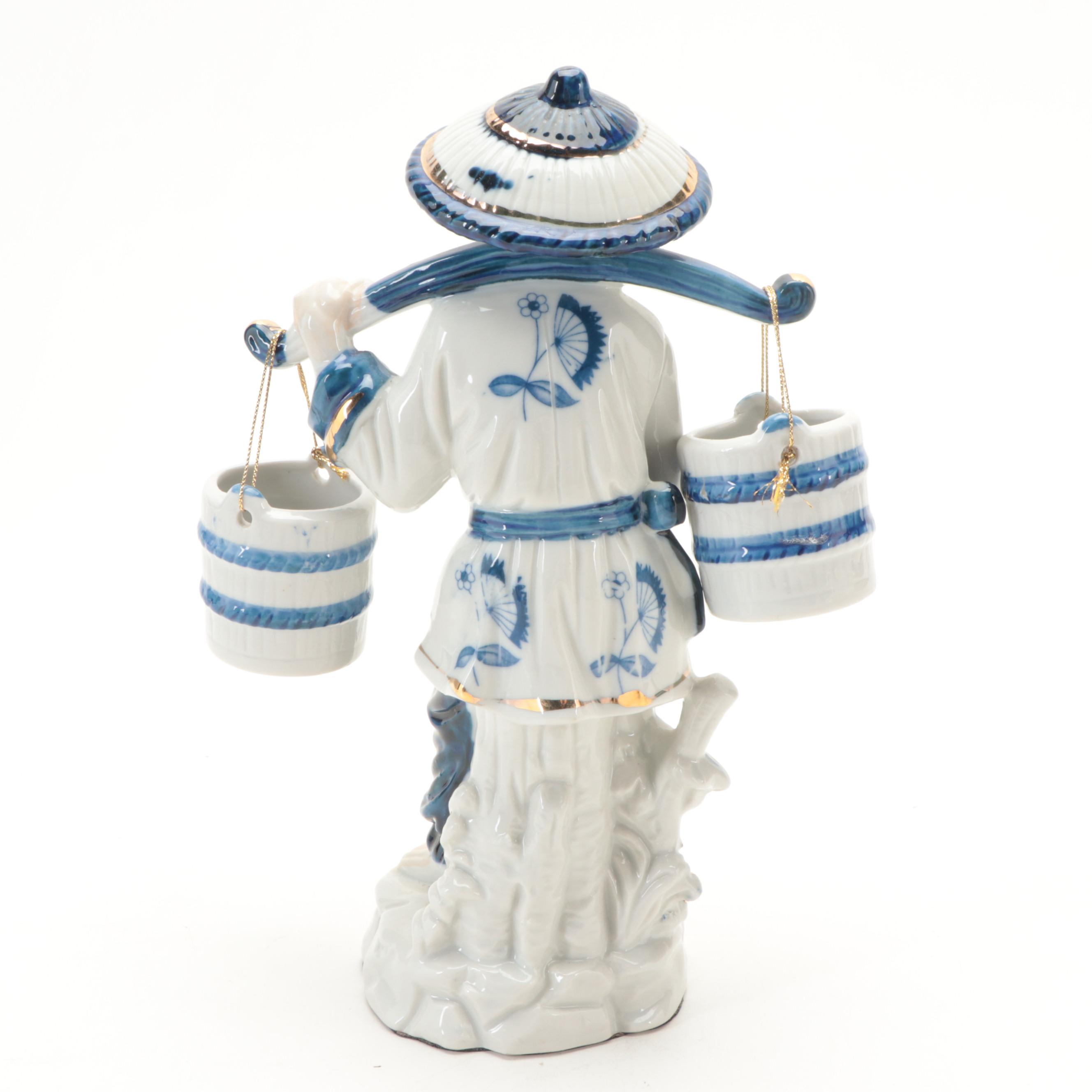 Chinese Porcelain Blue and White Figurines, Mid to Late 20th Century