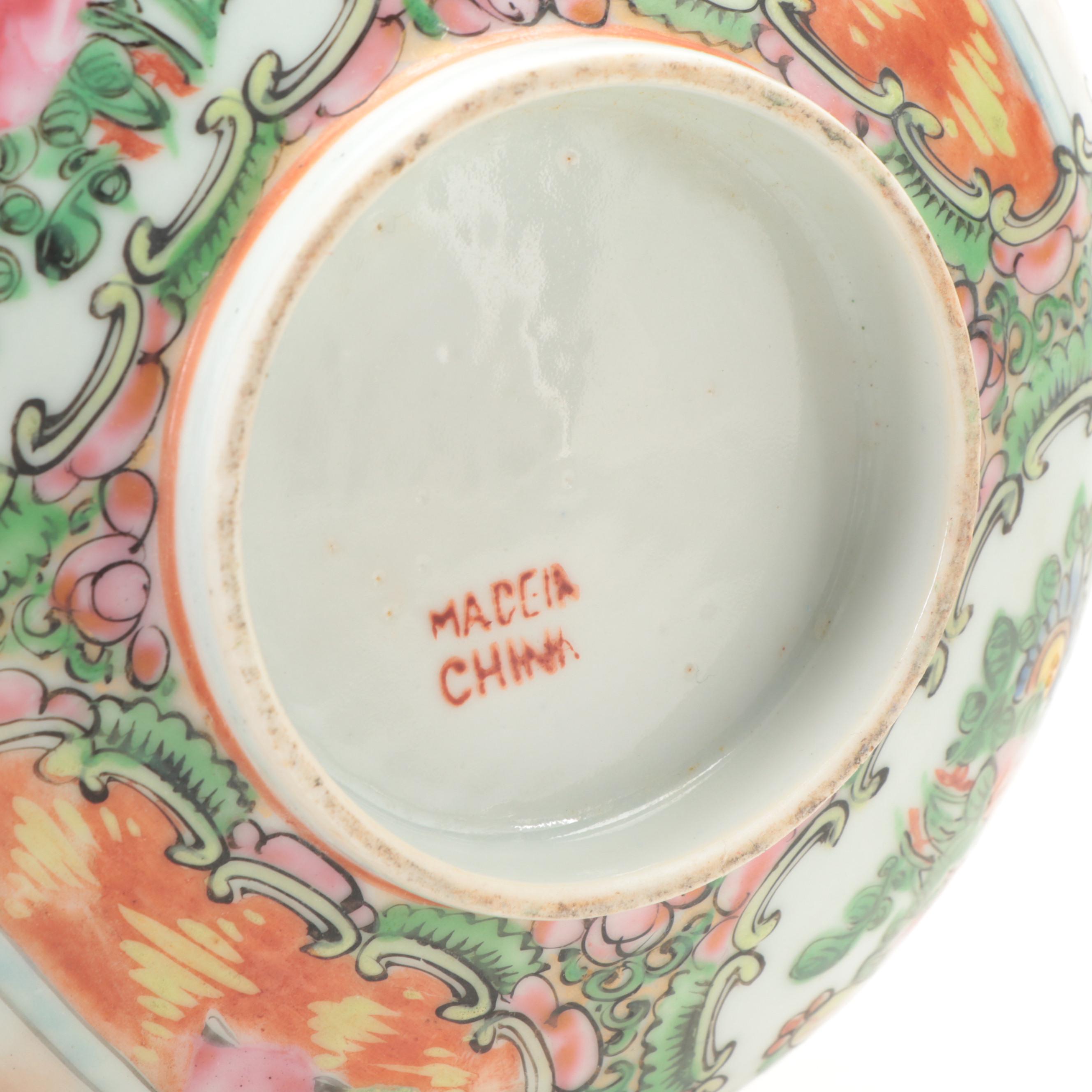Chinese Porcelain Rose Medallion Oval Platter and Bowl