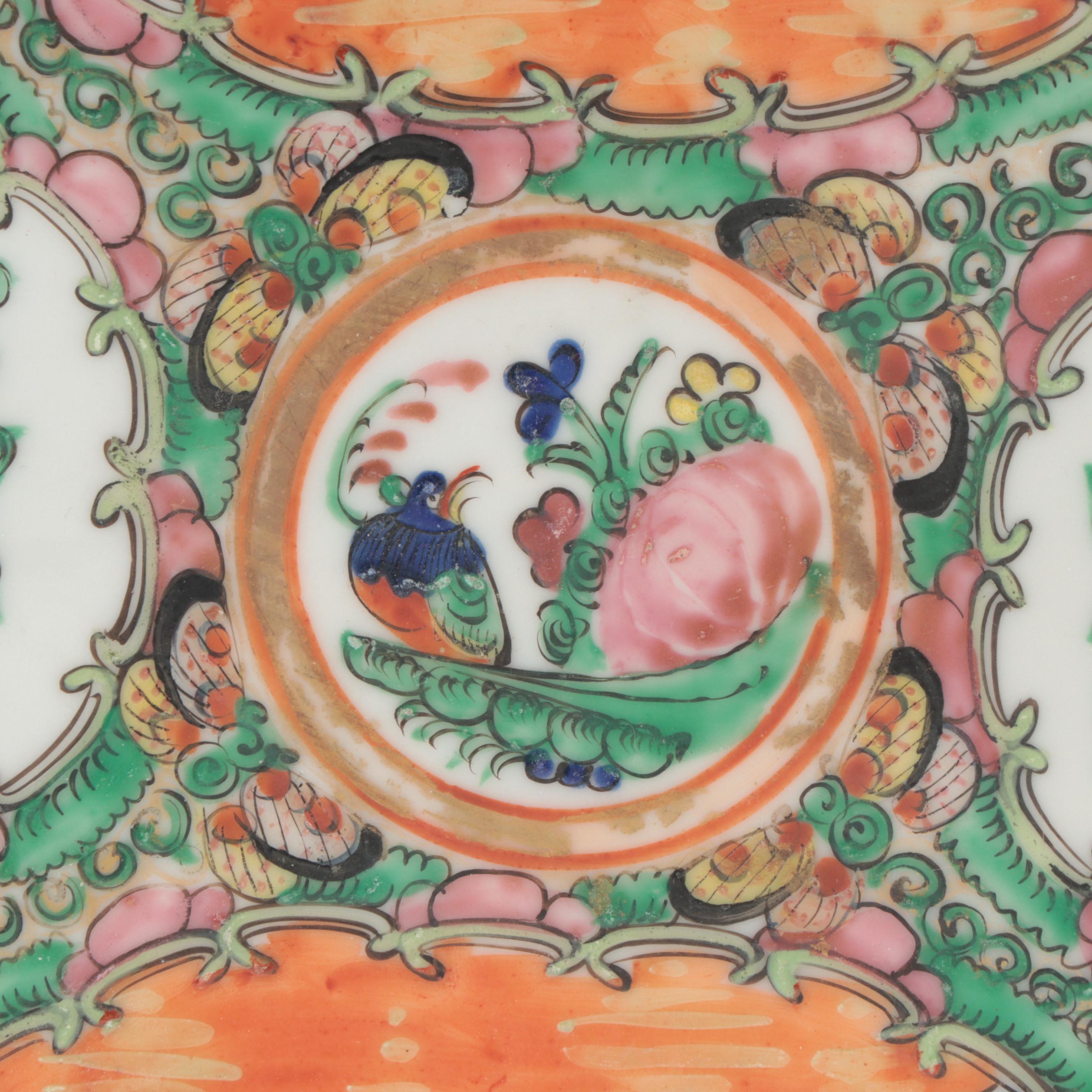 Chinese Porcelain Rose Medallion Oval Platter and Bowl