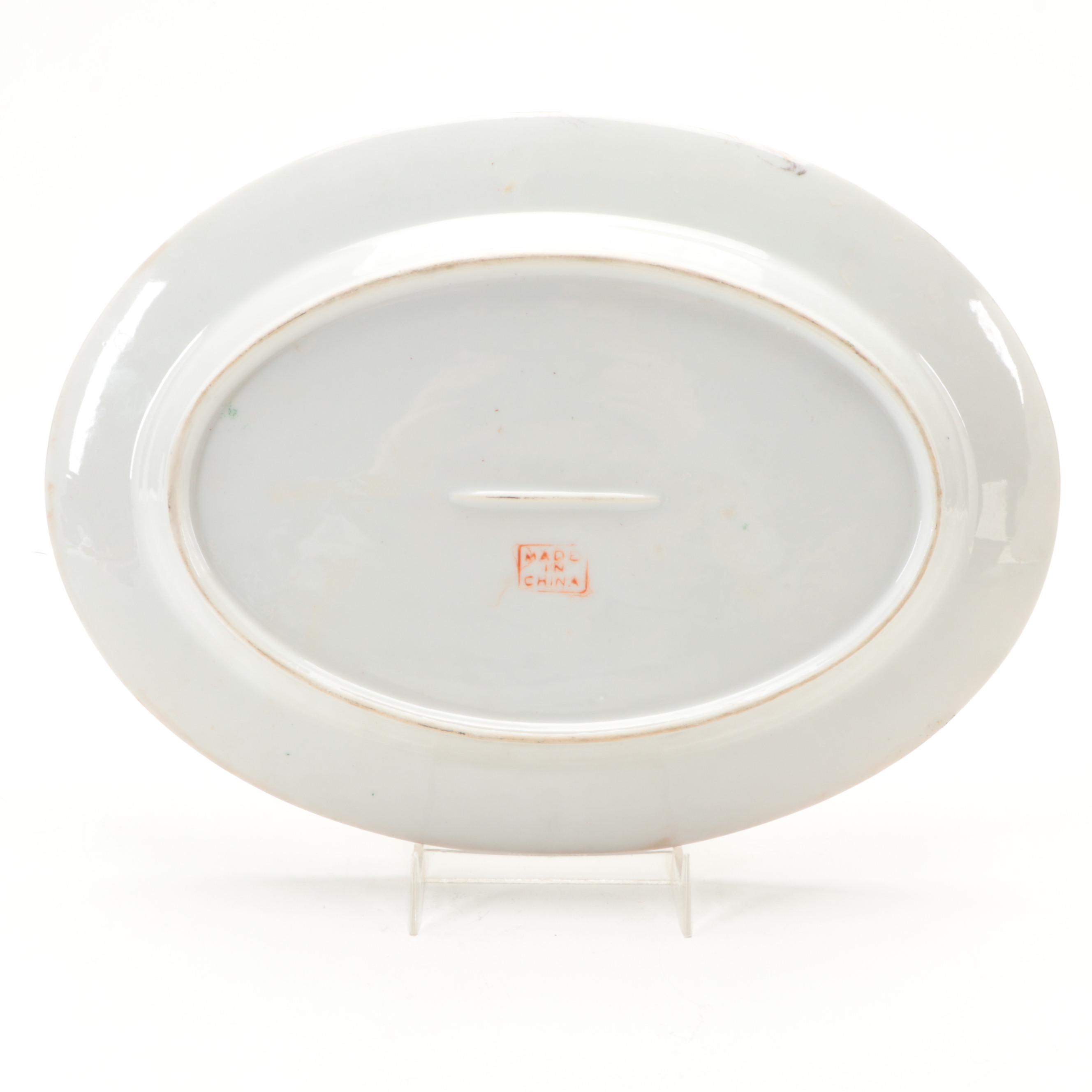 Chinese Porcelain Rose Medallion Oval Platter and Bowl