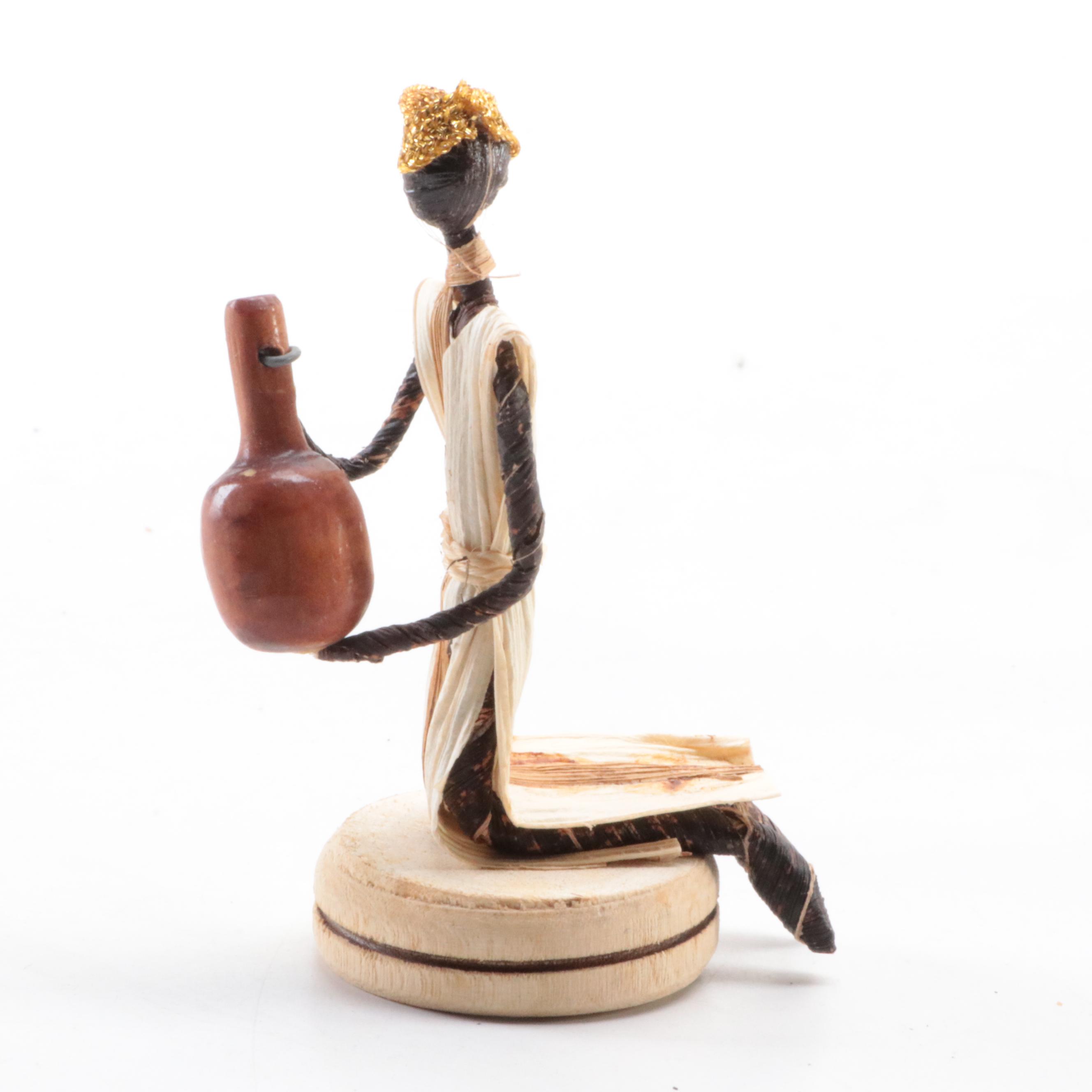 Congo African Christmas Nativity Banana Fiber, Bead and Wood Figurines