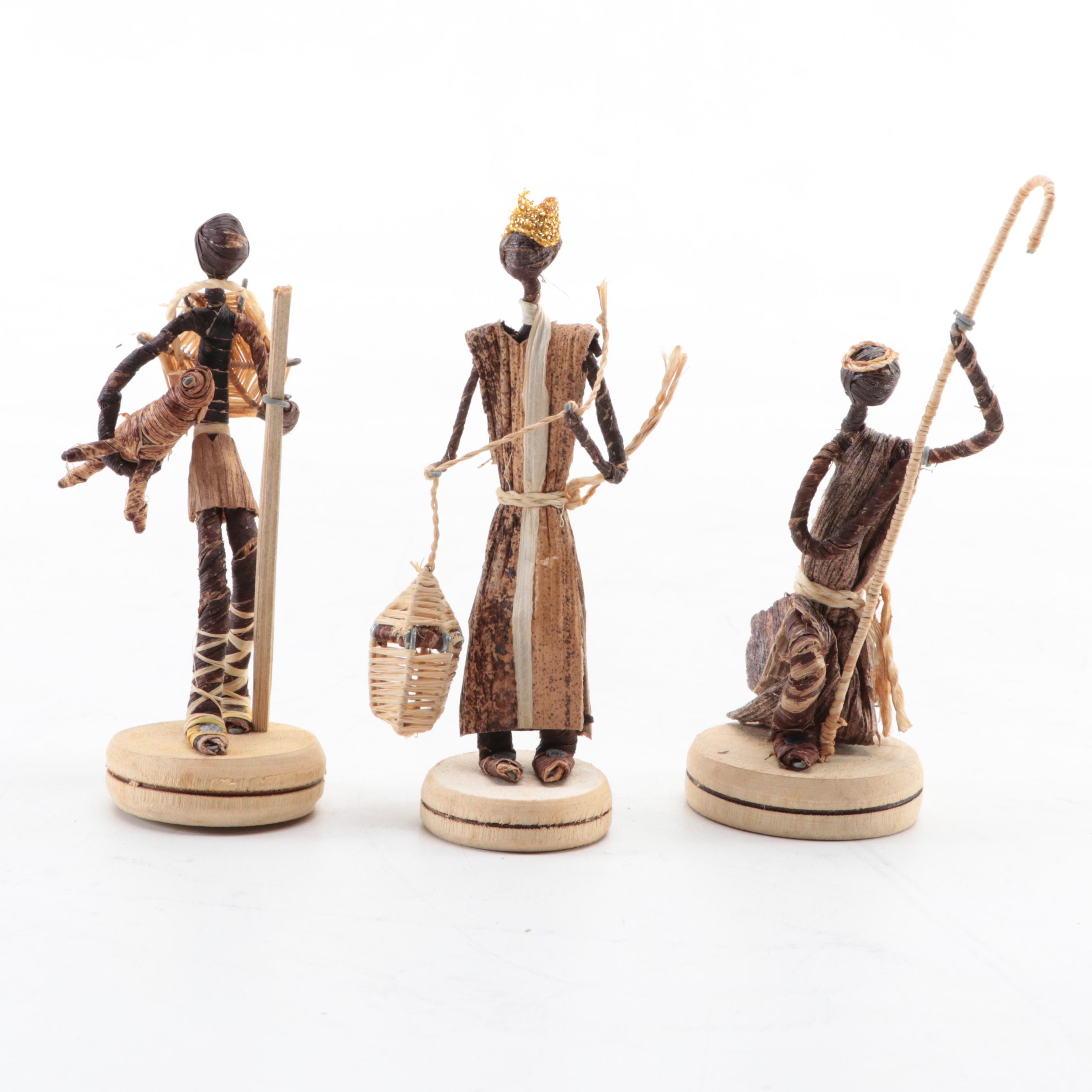 Congo African Christmas Nativity Banana Fiber, Bead and Wood Figurines