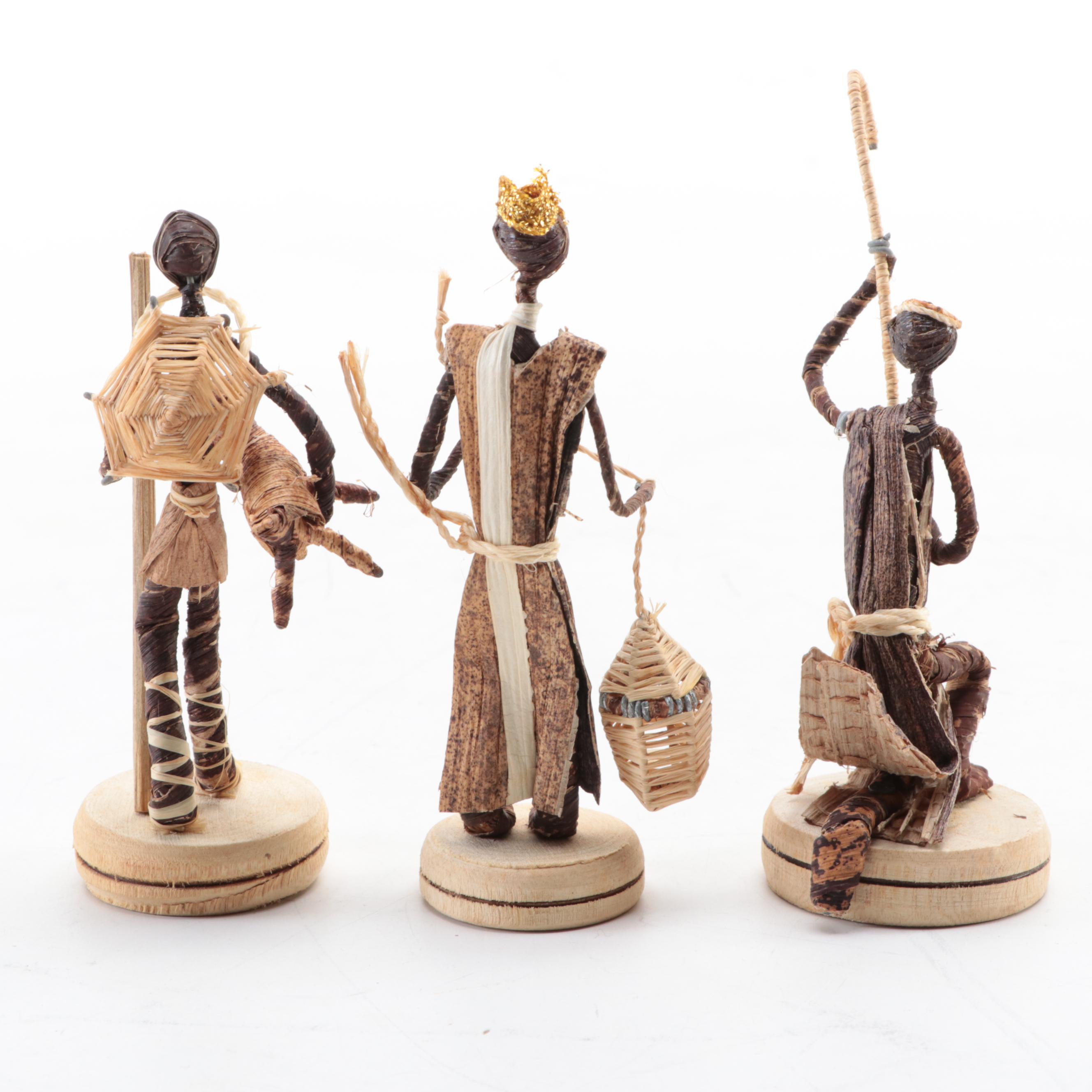 Congo African Christmas Nativity Banana Fiber, Bead and Wood Figurines