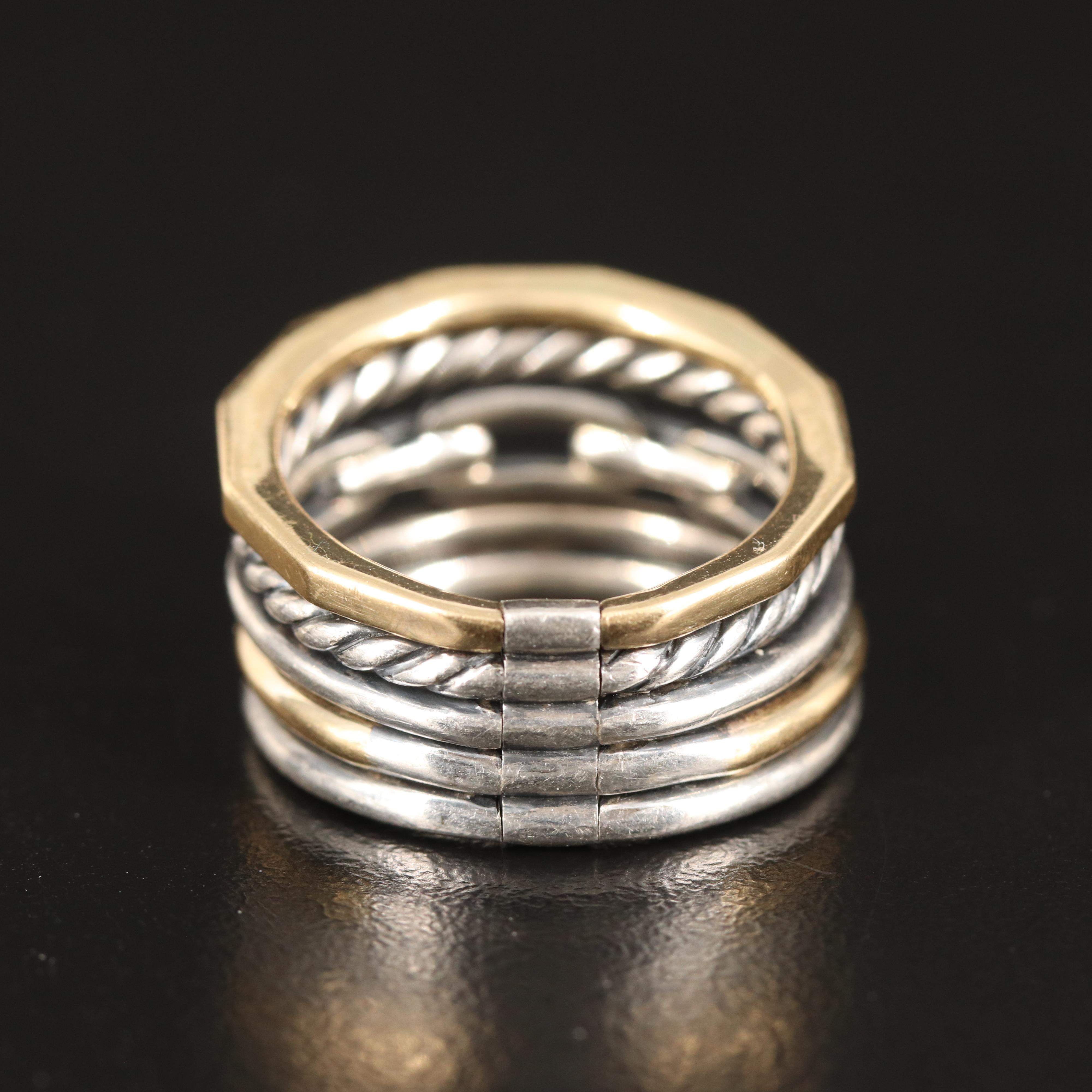 David Yurman "Stax" Five Band Ring with Diamond Accents in Sterling and 18K