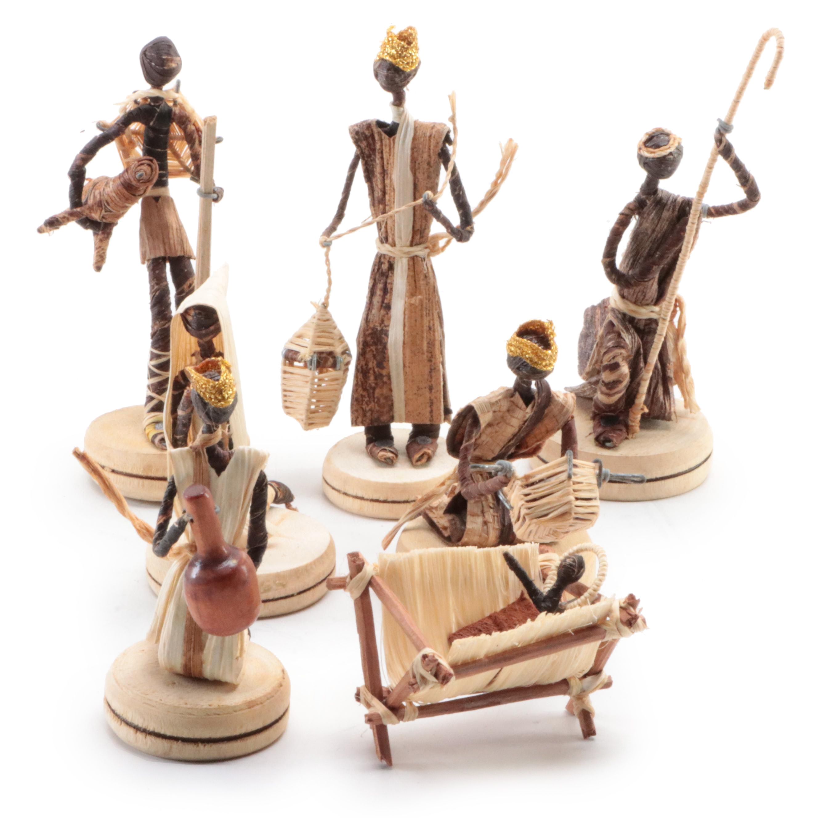 Congo African Christmas Nativity Banana Fiber, Bead and Wood Figurines