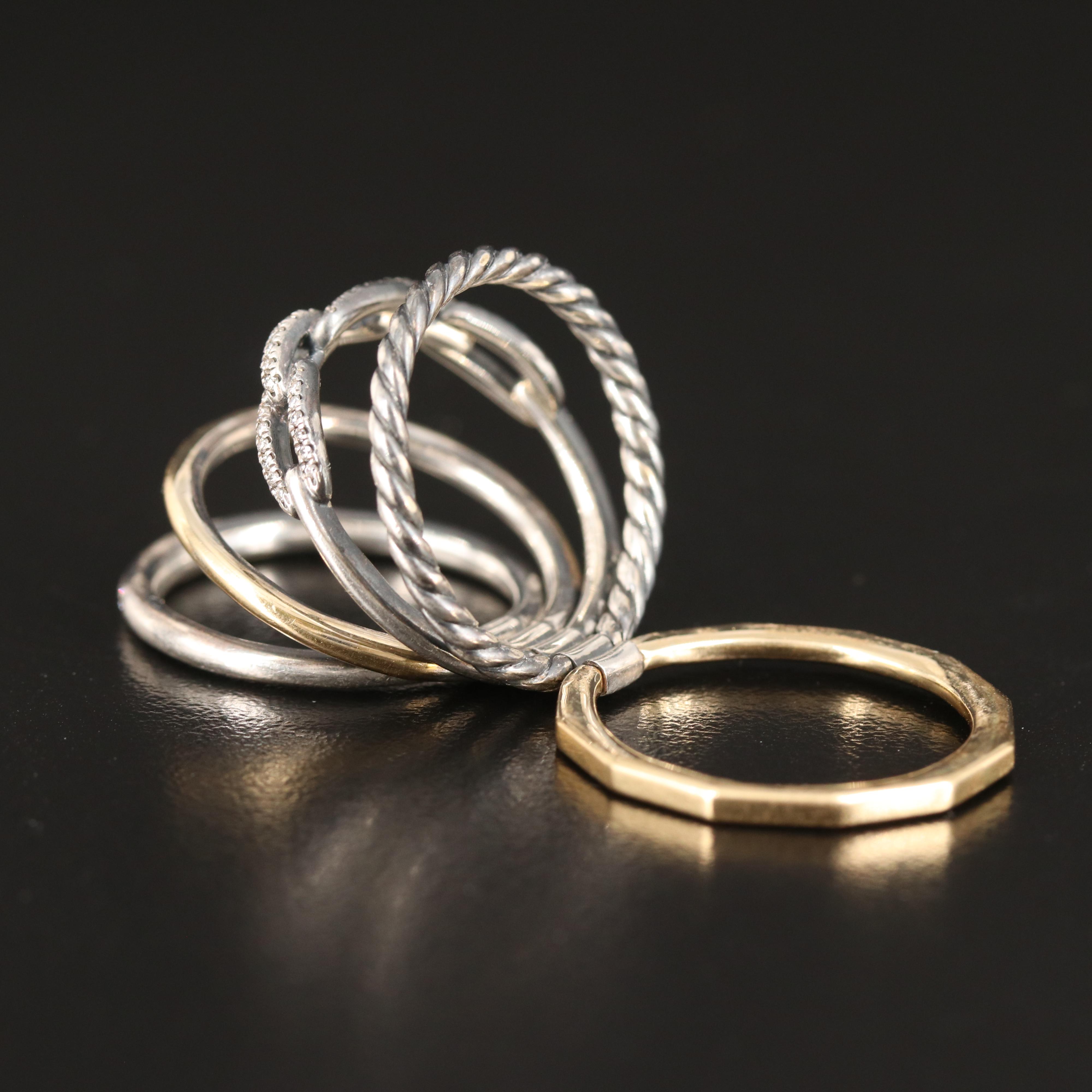 David Yurman "Stax" Five Band Ring with Diamond Accents in Sterling and 18K