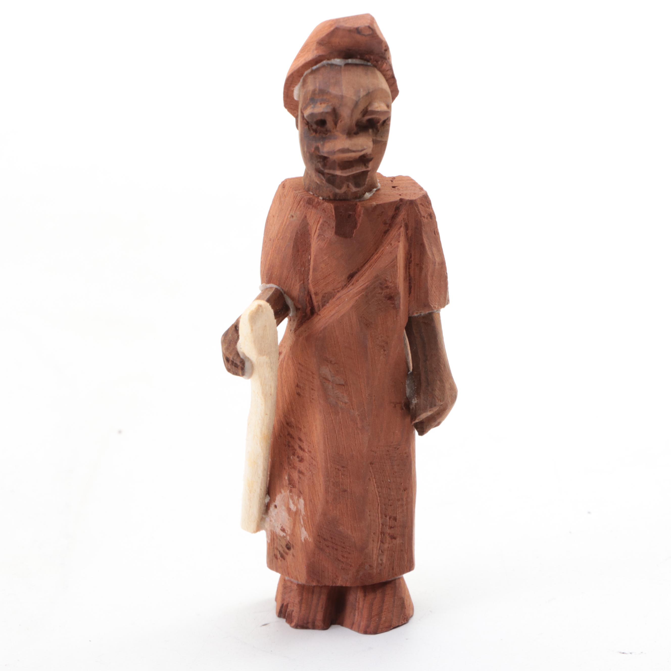 Carved Wood Nativity Figurines with Bamboo Manger