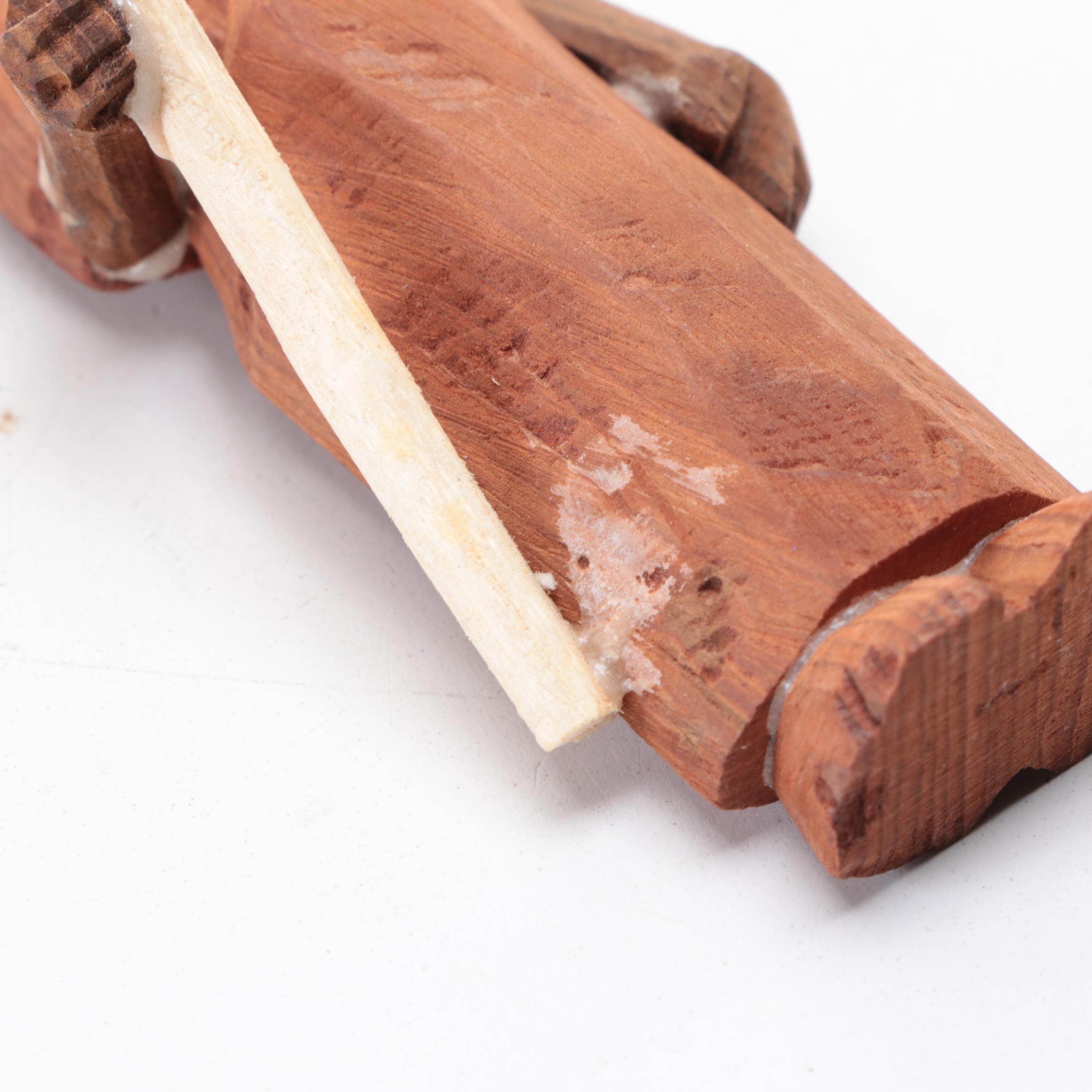 Carved Wood Nativity Figurines with Bamboo Manger