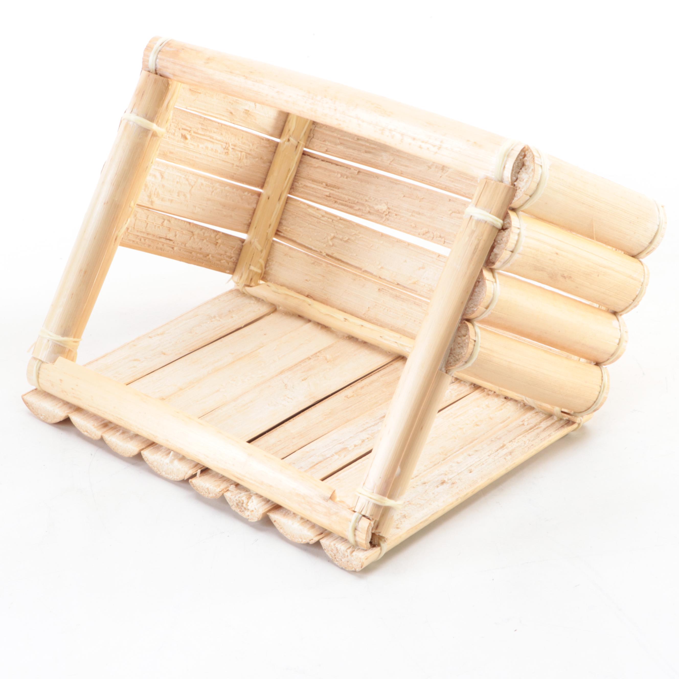 Carved Wood Nativity Figurines with Bamboo Manger