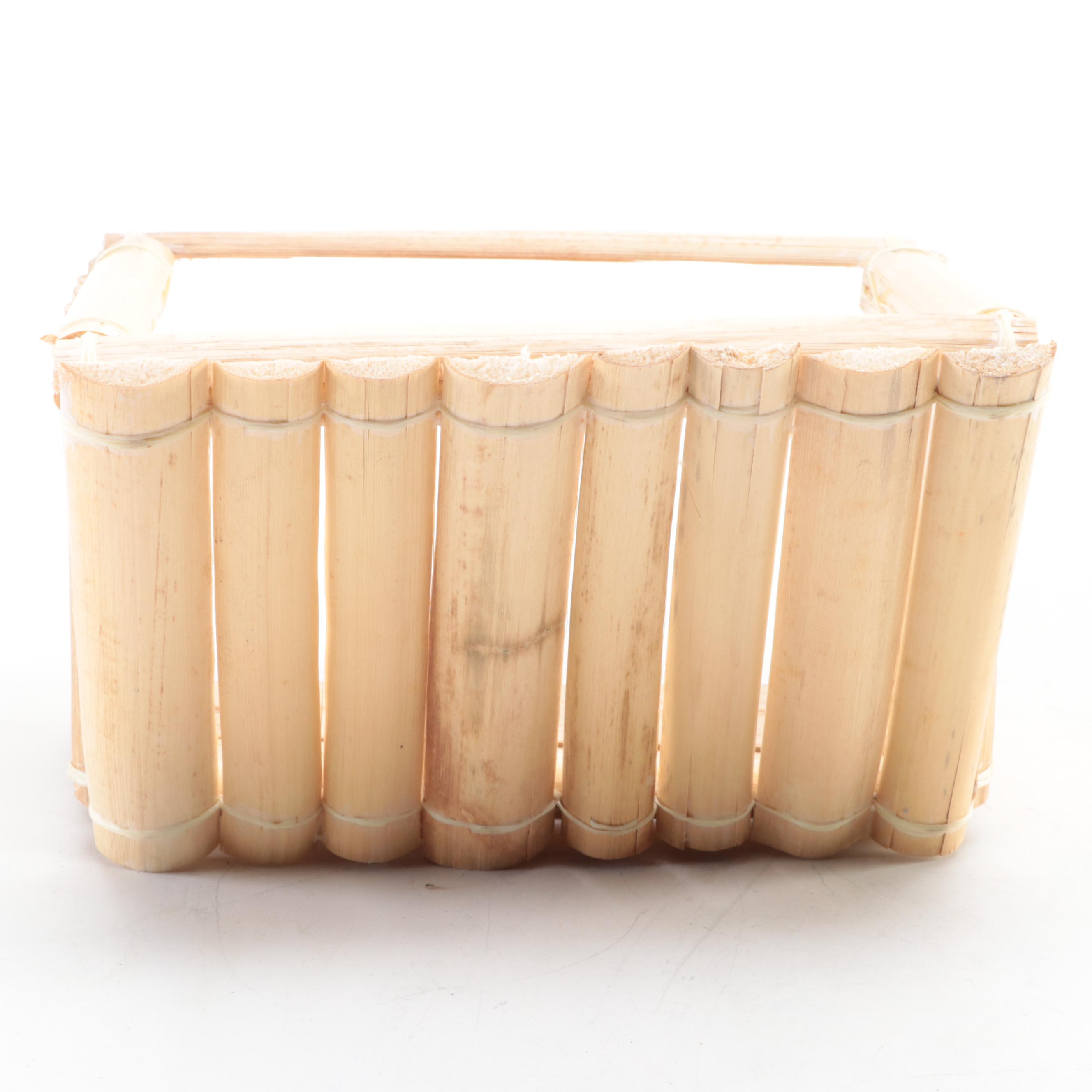 Carved Wood Nativity Figurines with Bamboo Manger