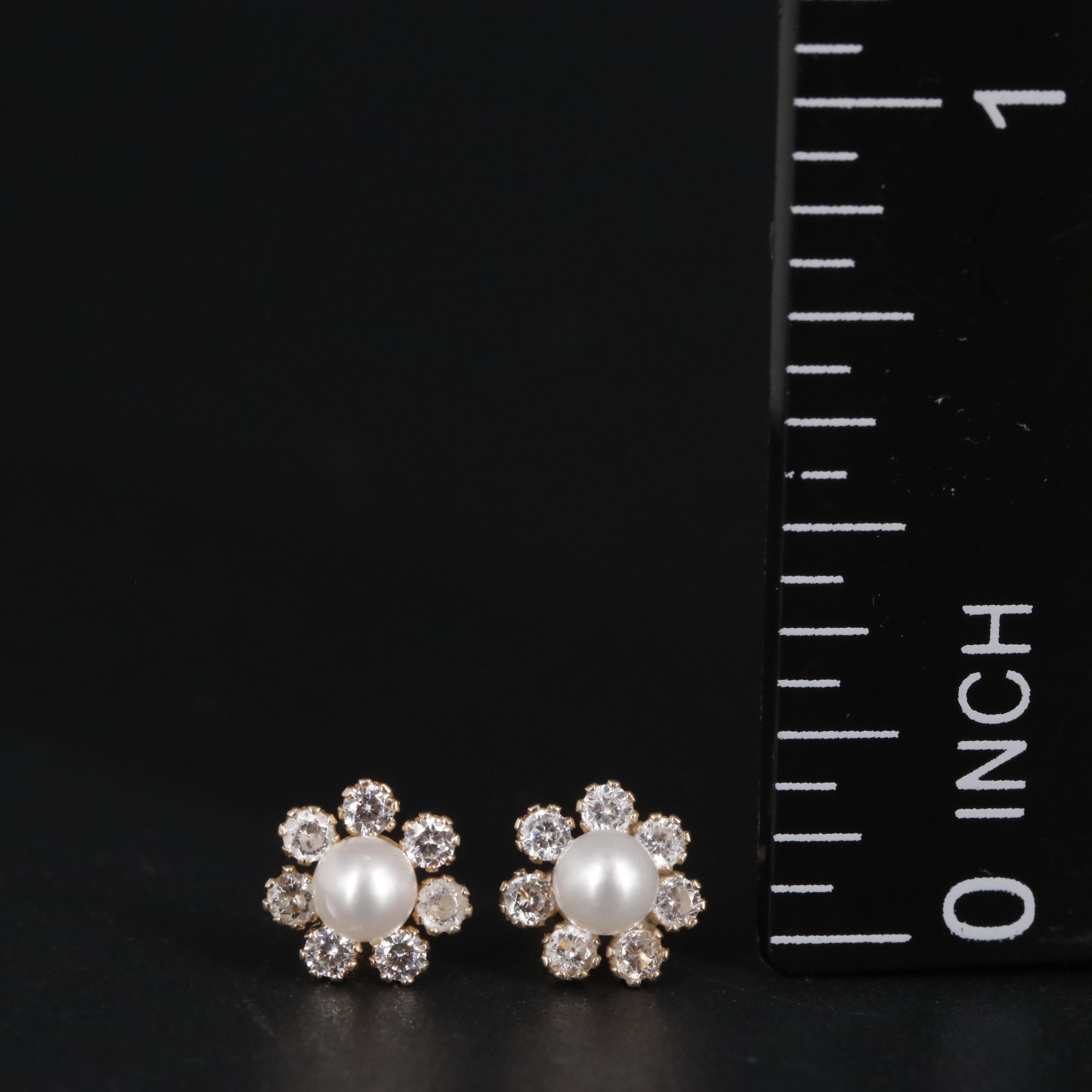 14K Pearl and Cubic Zirconia Halo Stud Earrings