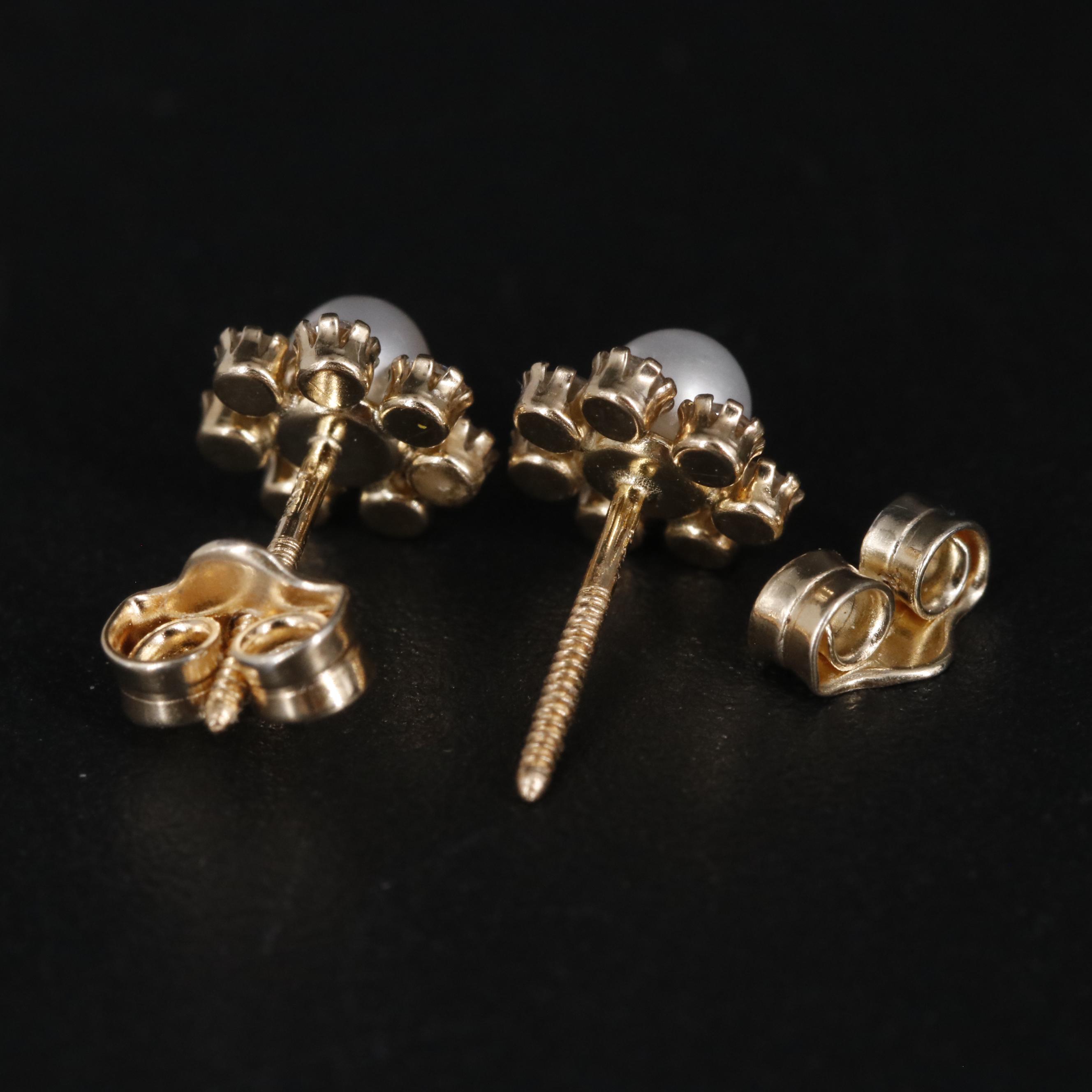 14K Pearl and Cubic Zirconia Halo Stud Earrings