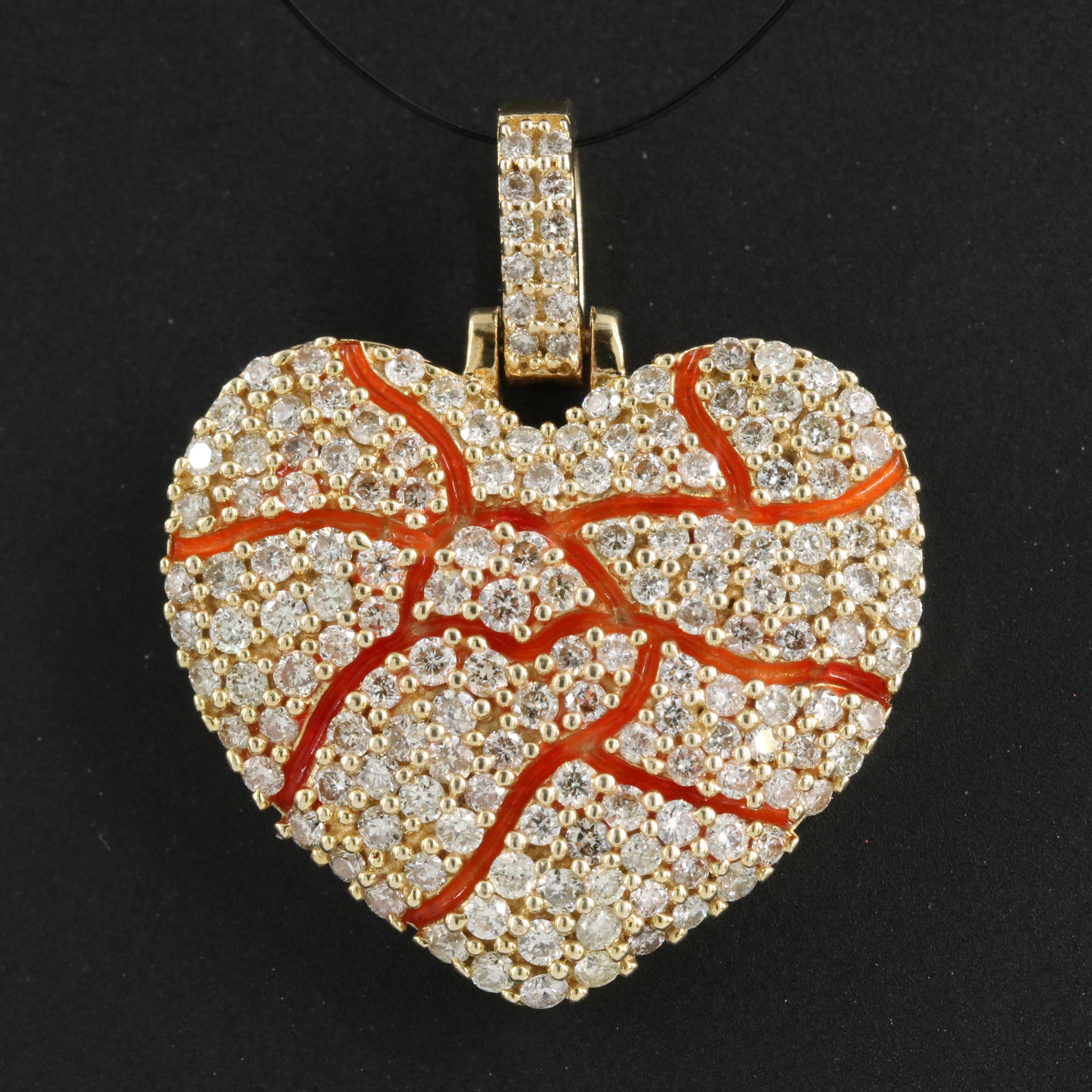 10K 1.00 CTW Diamond and Enamel Heart Pendant