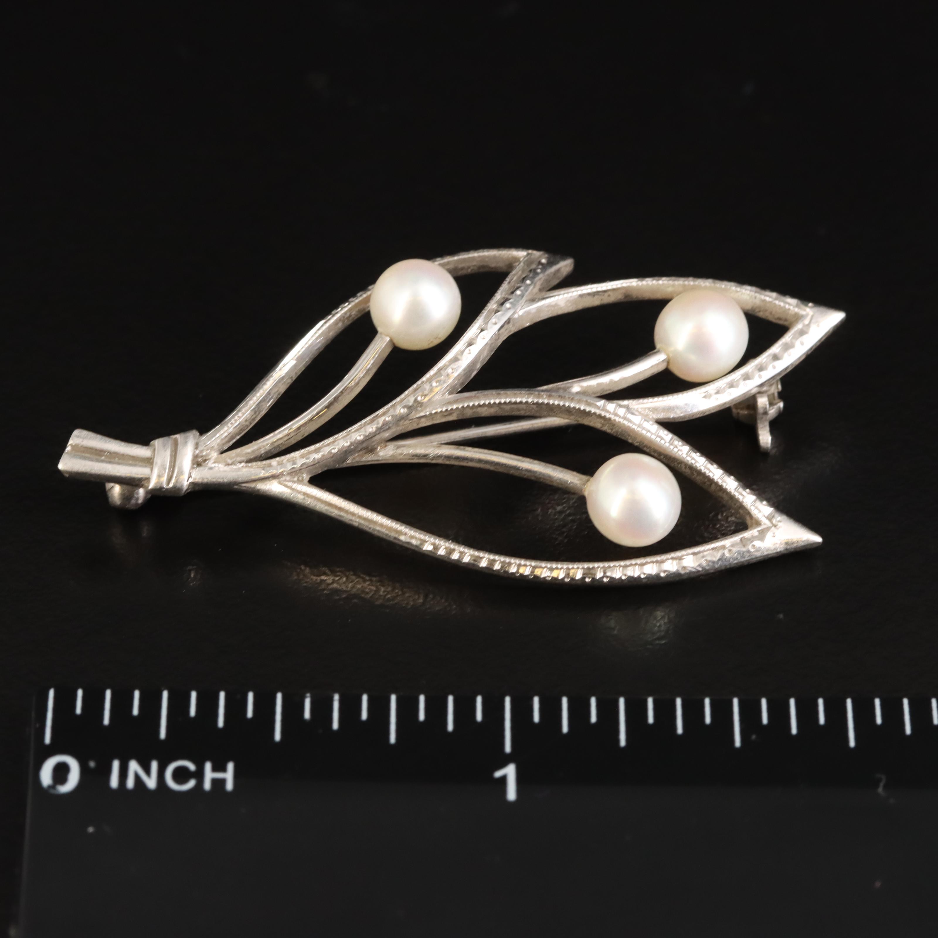 Mikimoto Sterling Pearl Foliate Brooch