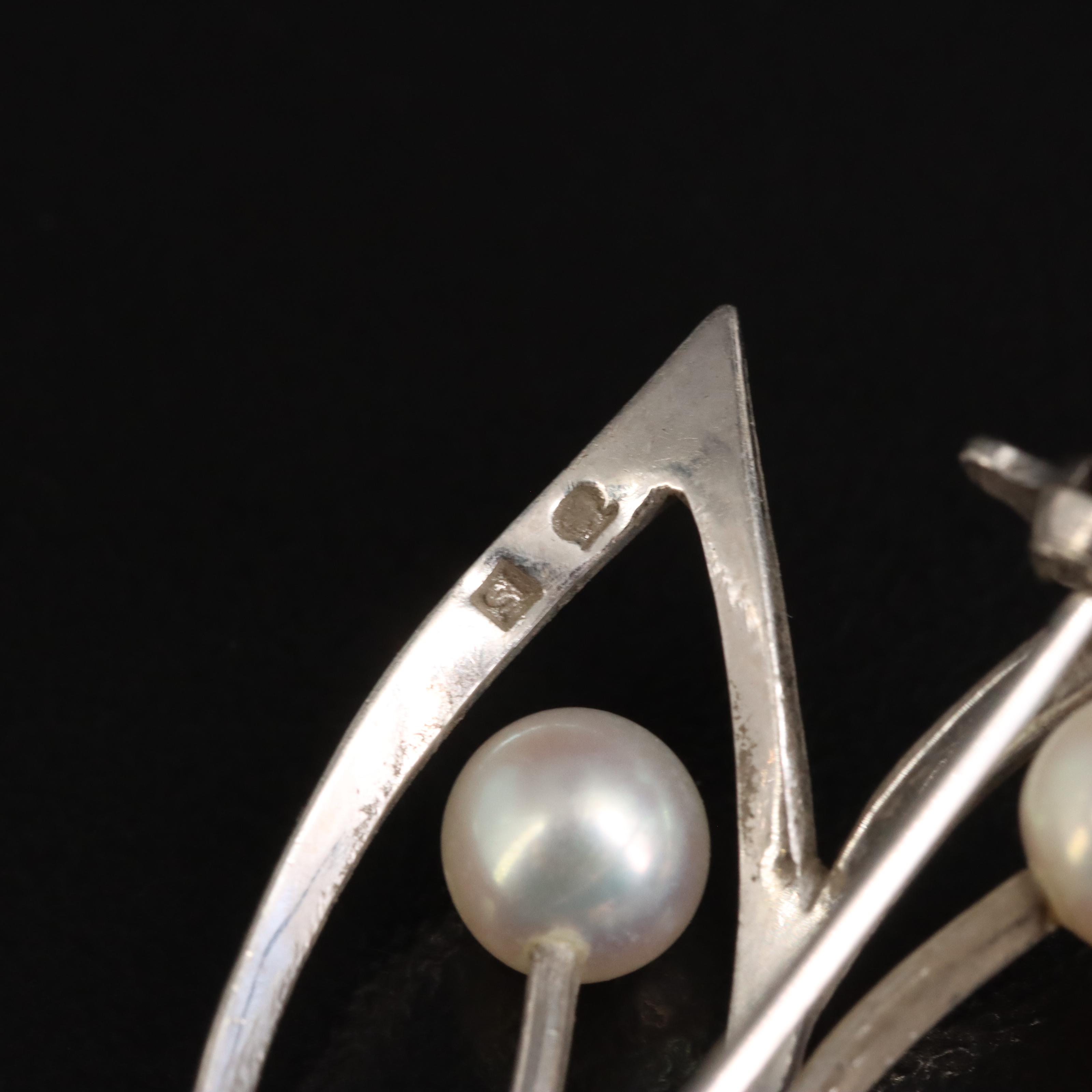 Mikimoto Sterling Pearl Foliate Brooch