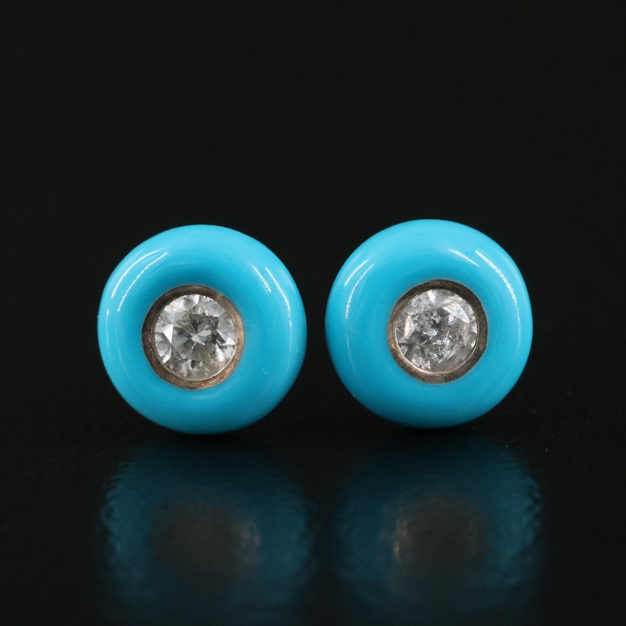 Ippolita "Stardust" Sterling Turquoise and Diamond Stud Earrings