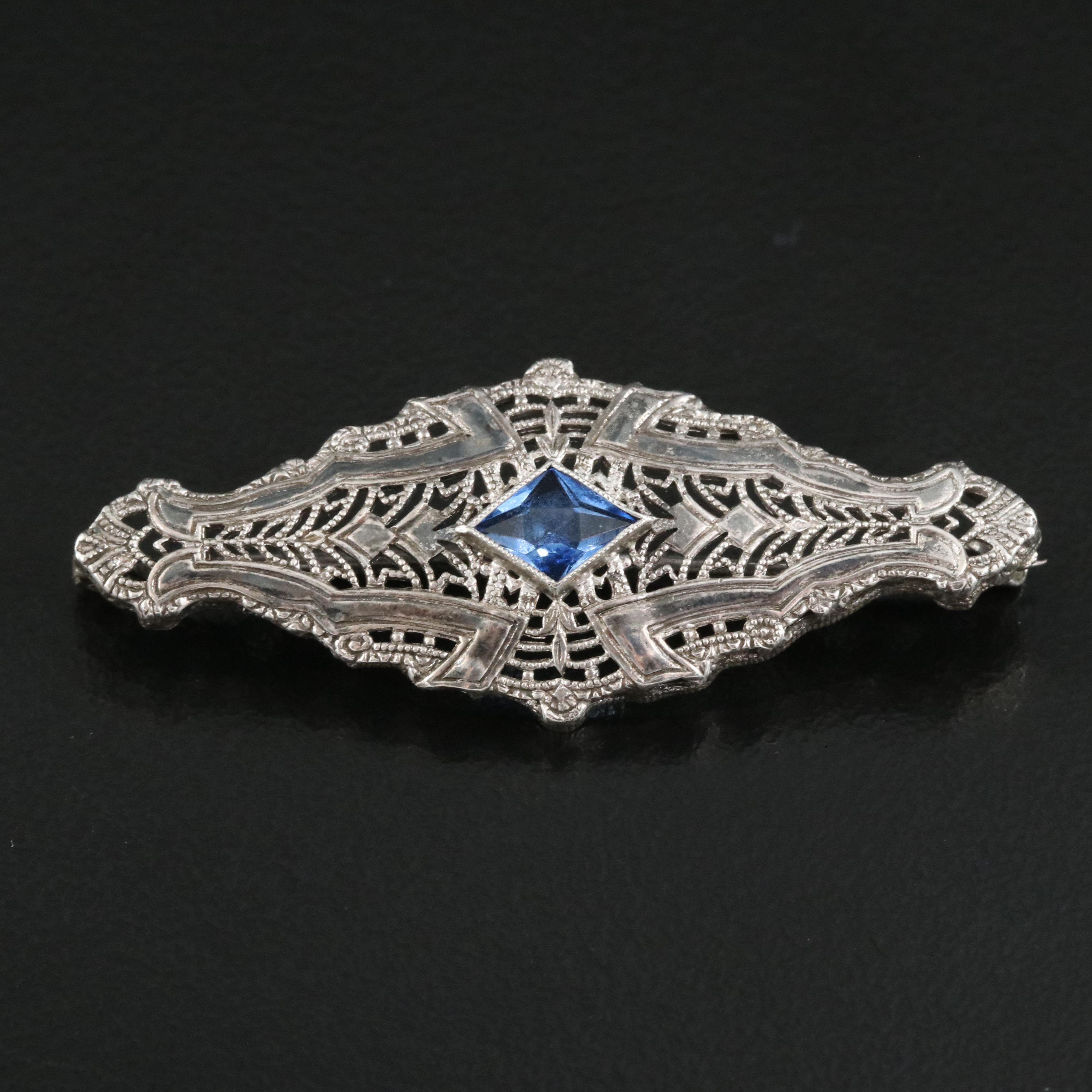 Vintage Sterling Glass Bar Brooch