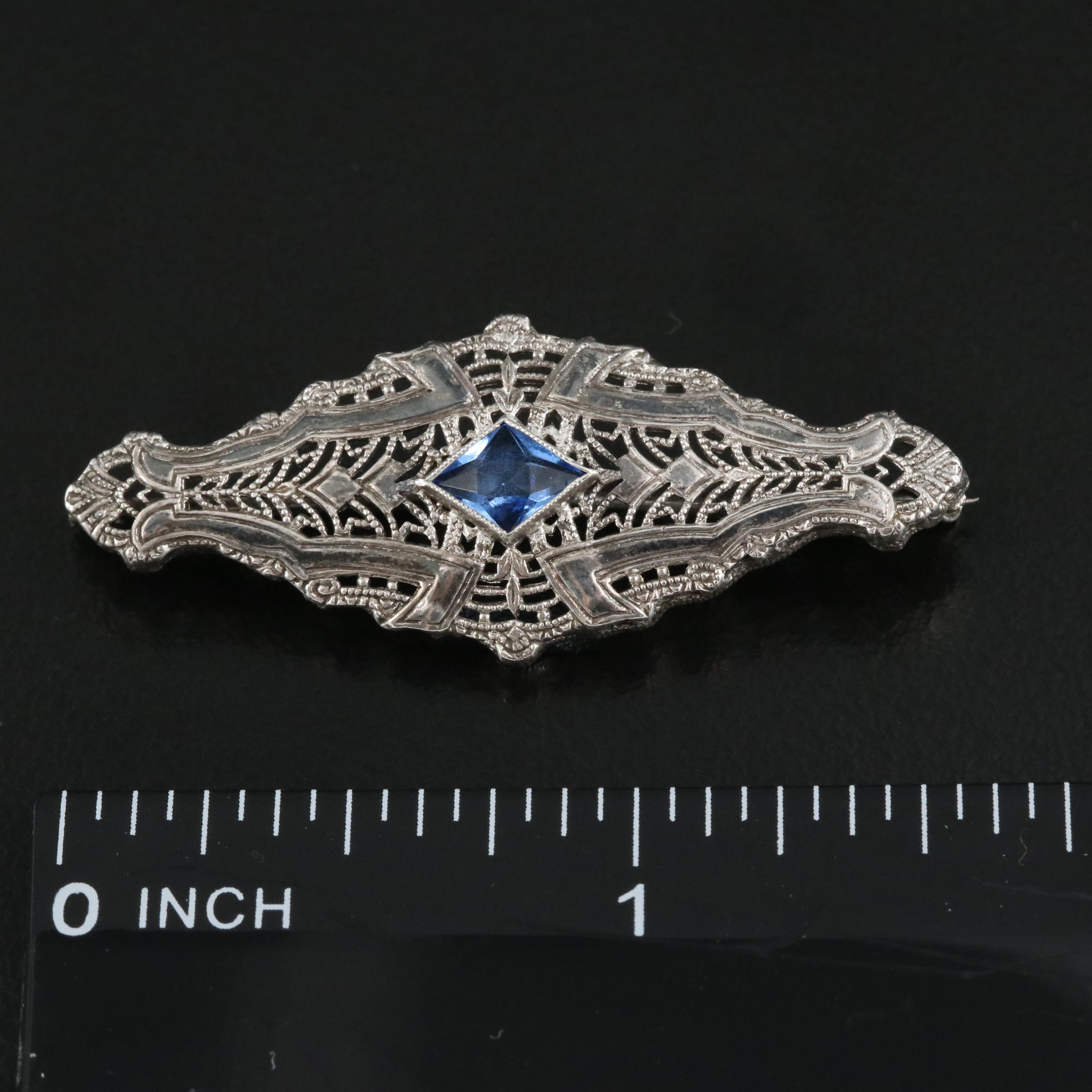 Vintage Sterling Glass Bar Brooch