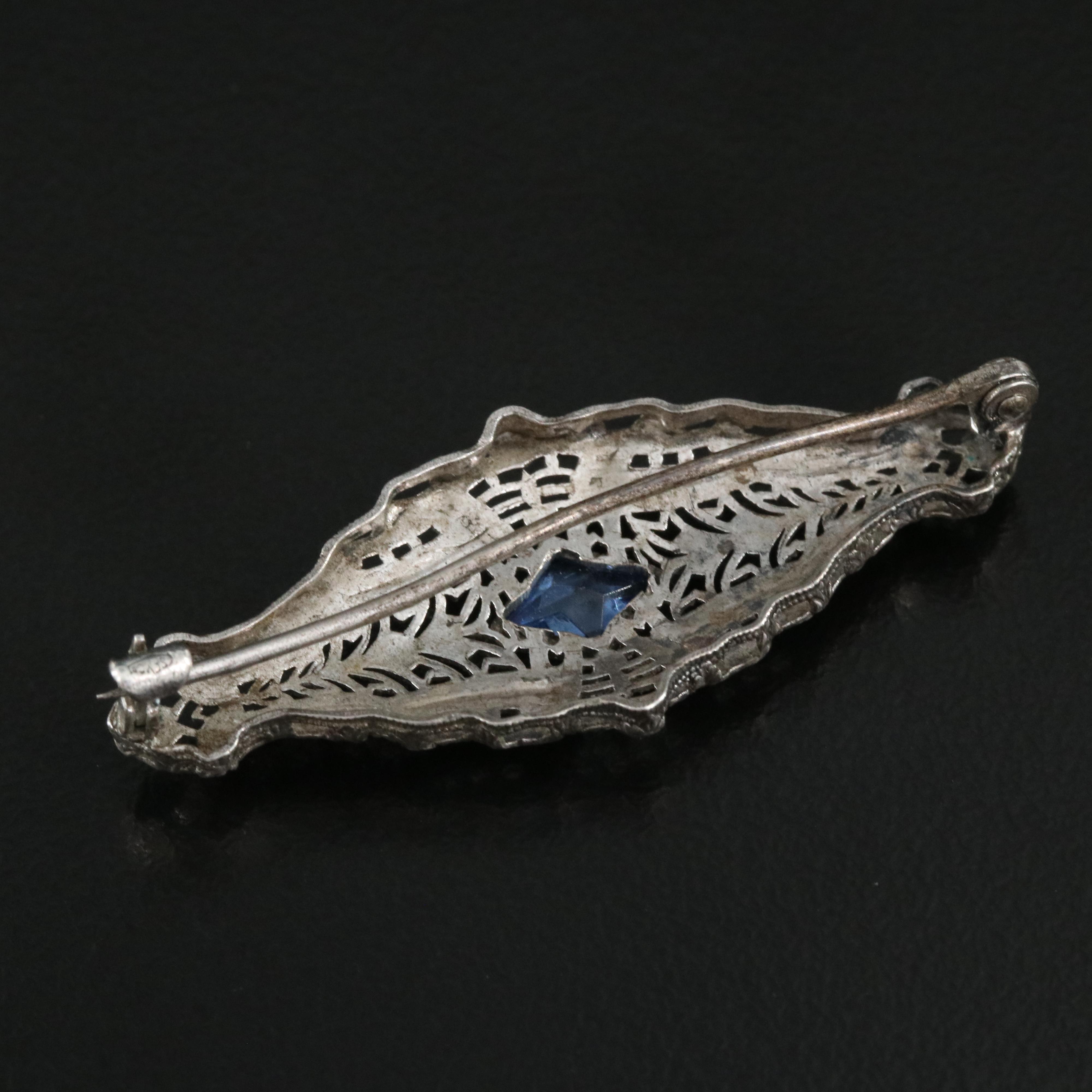 Vintage Sterling Glass Bar Brooch