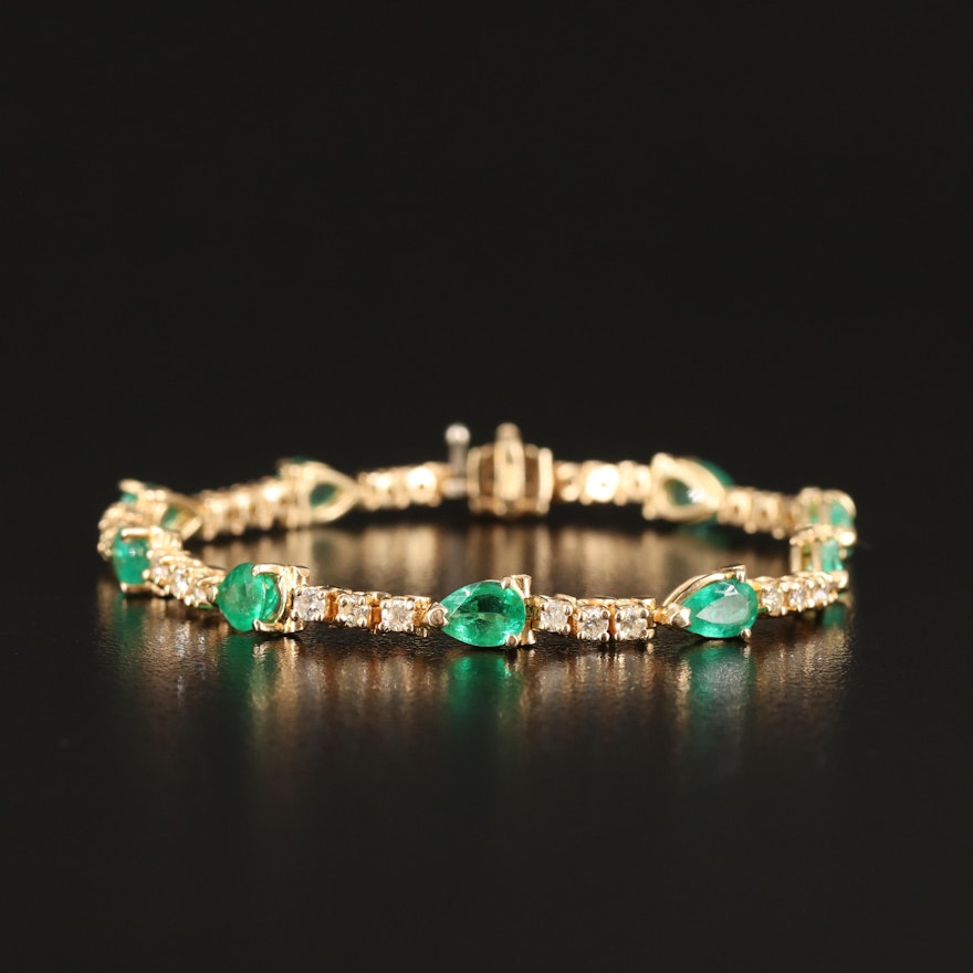 14K Emerald and 1.27 CTW Diamond Line Bracelet