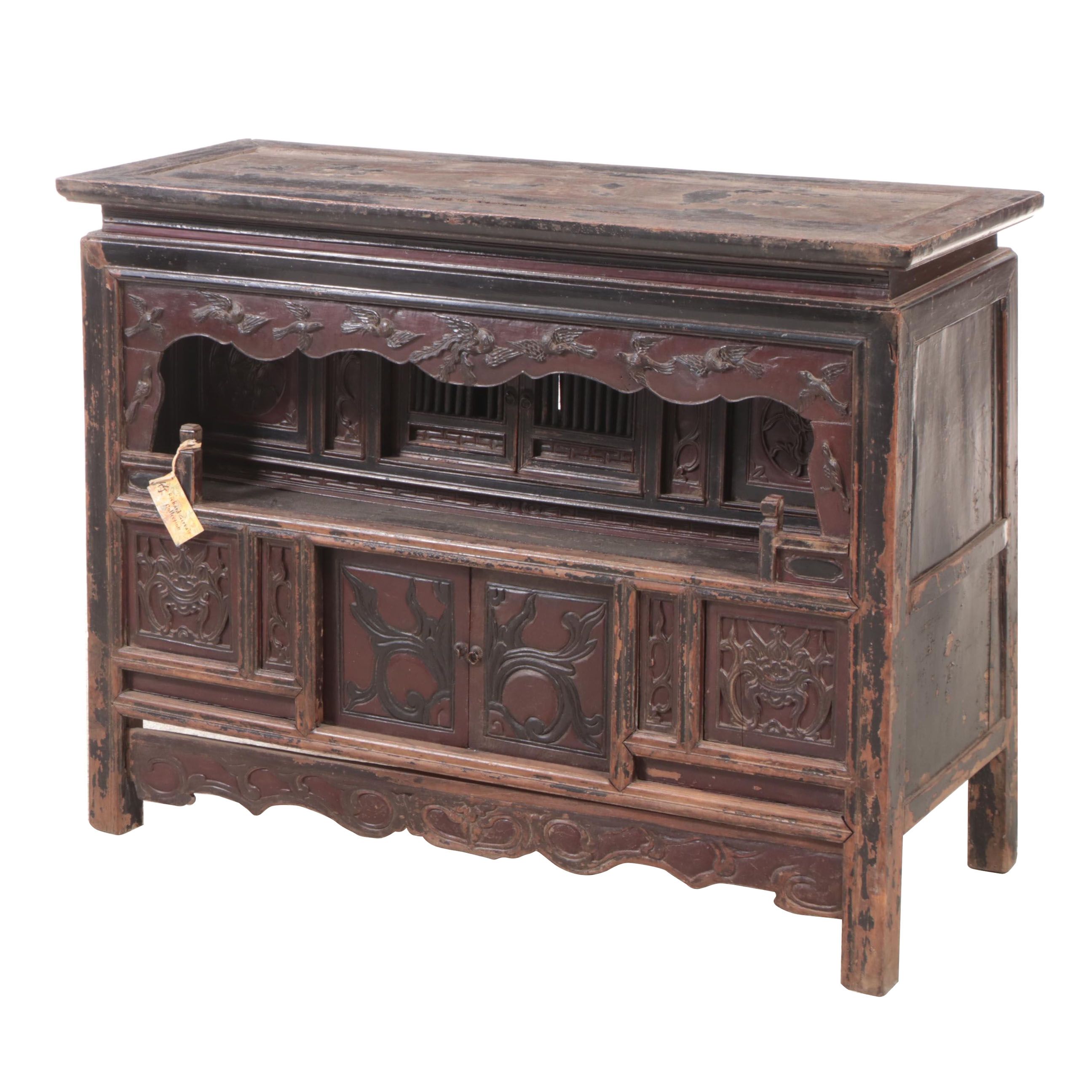 Vietnamese Carved and Lacquered Wood Cabinet, Early to Mid 20th Century