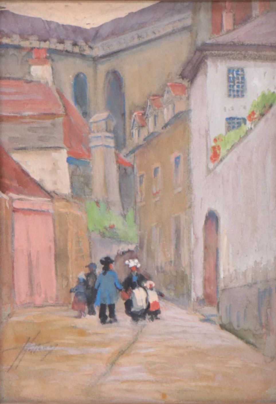 Ida Holterhoff Holloway Gouache Painting of Village Scene With Figures