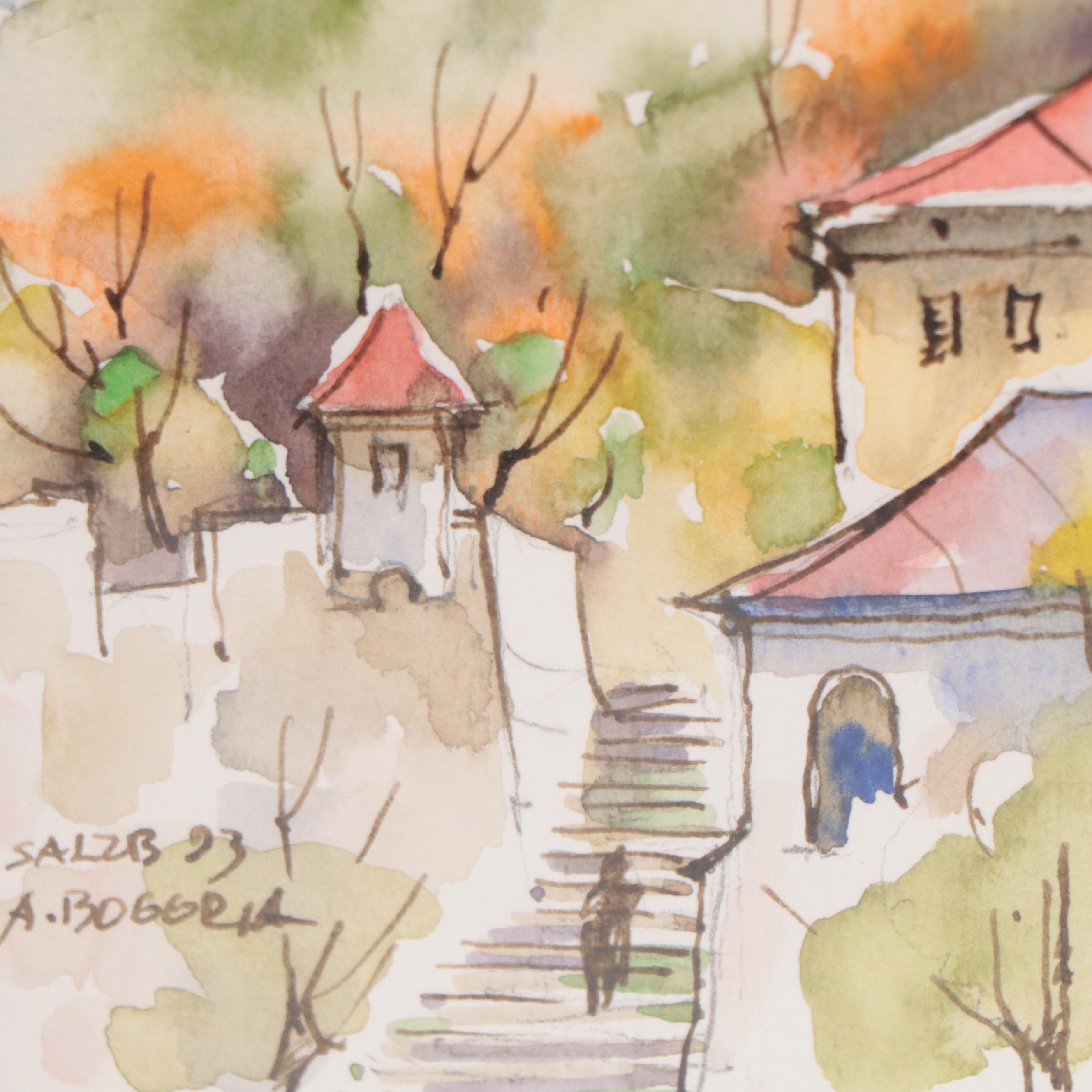 Andrzej Bogoria-Świątkiewicz Architectural Landscape Watercolor, 1993