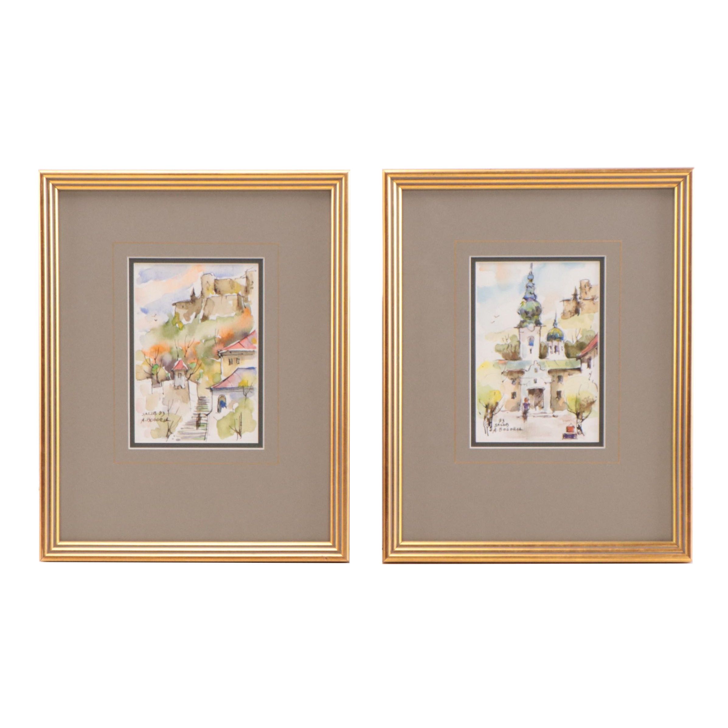 Andrzej Bogoria-Świątkiewicz Architectural Landscape Watercolor, 1993