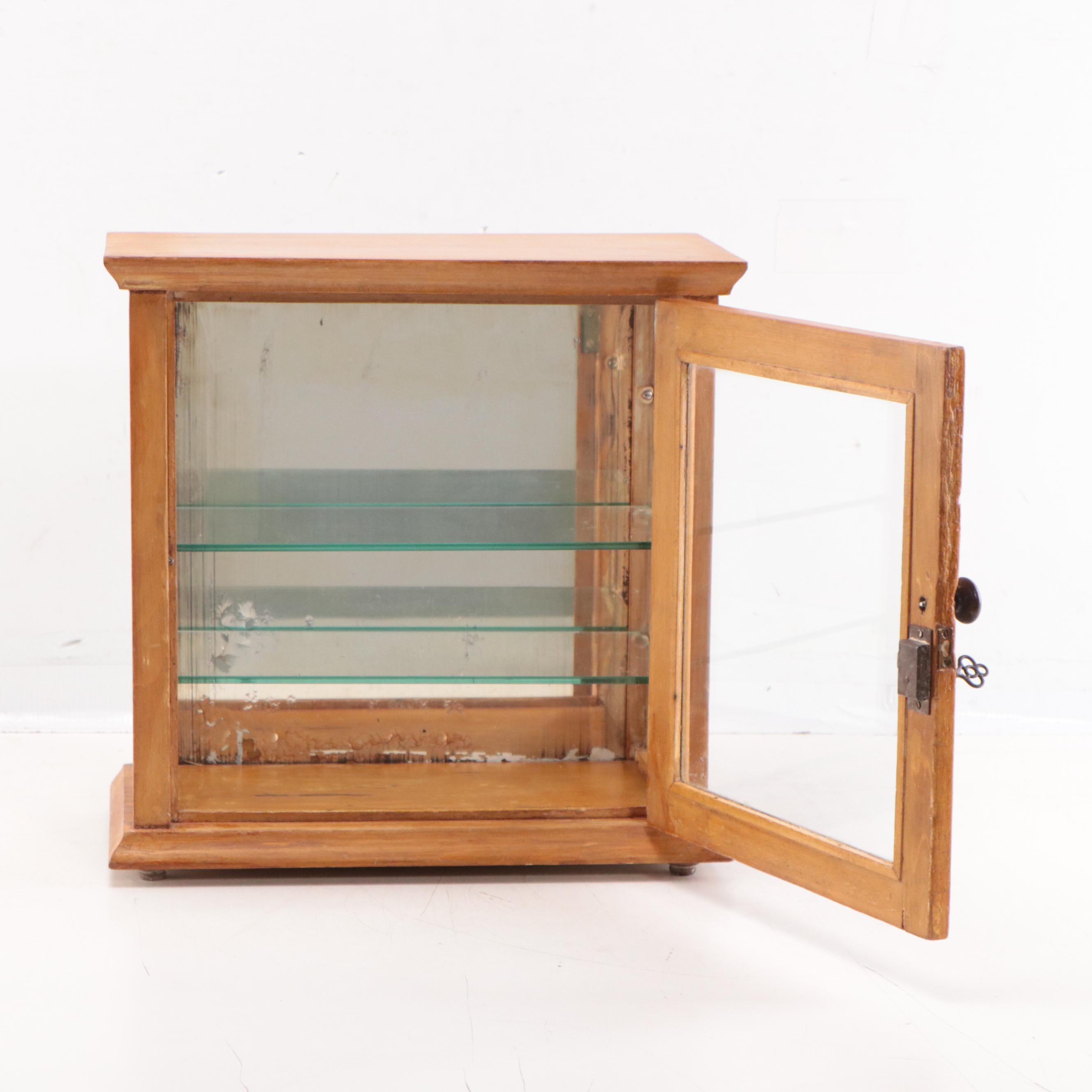 Small Wood and Glass Table Top Cabinet, Mid-20th Century