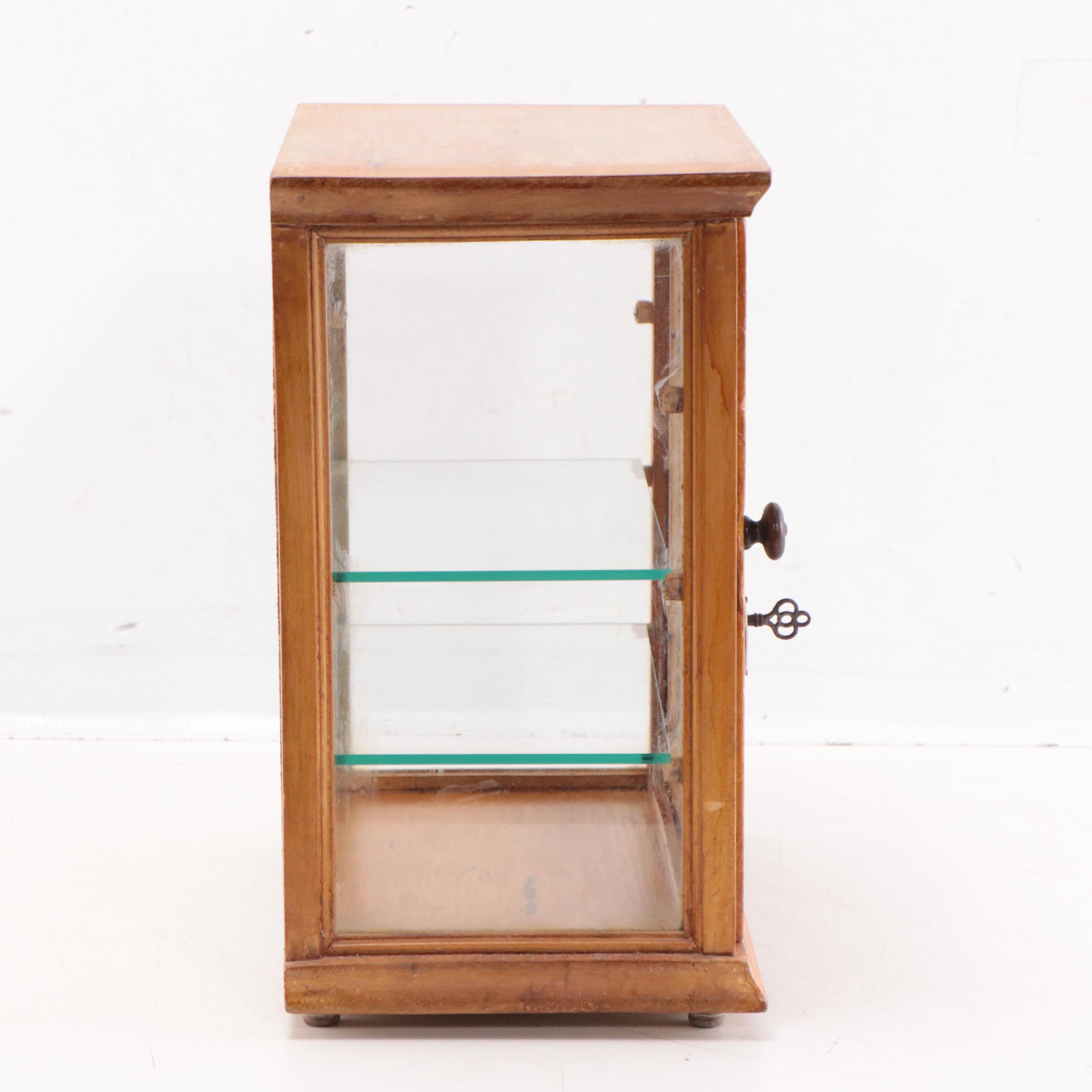 Small Wood and Glass Table Top Cabinet, Mid-20th Century